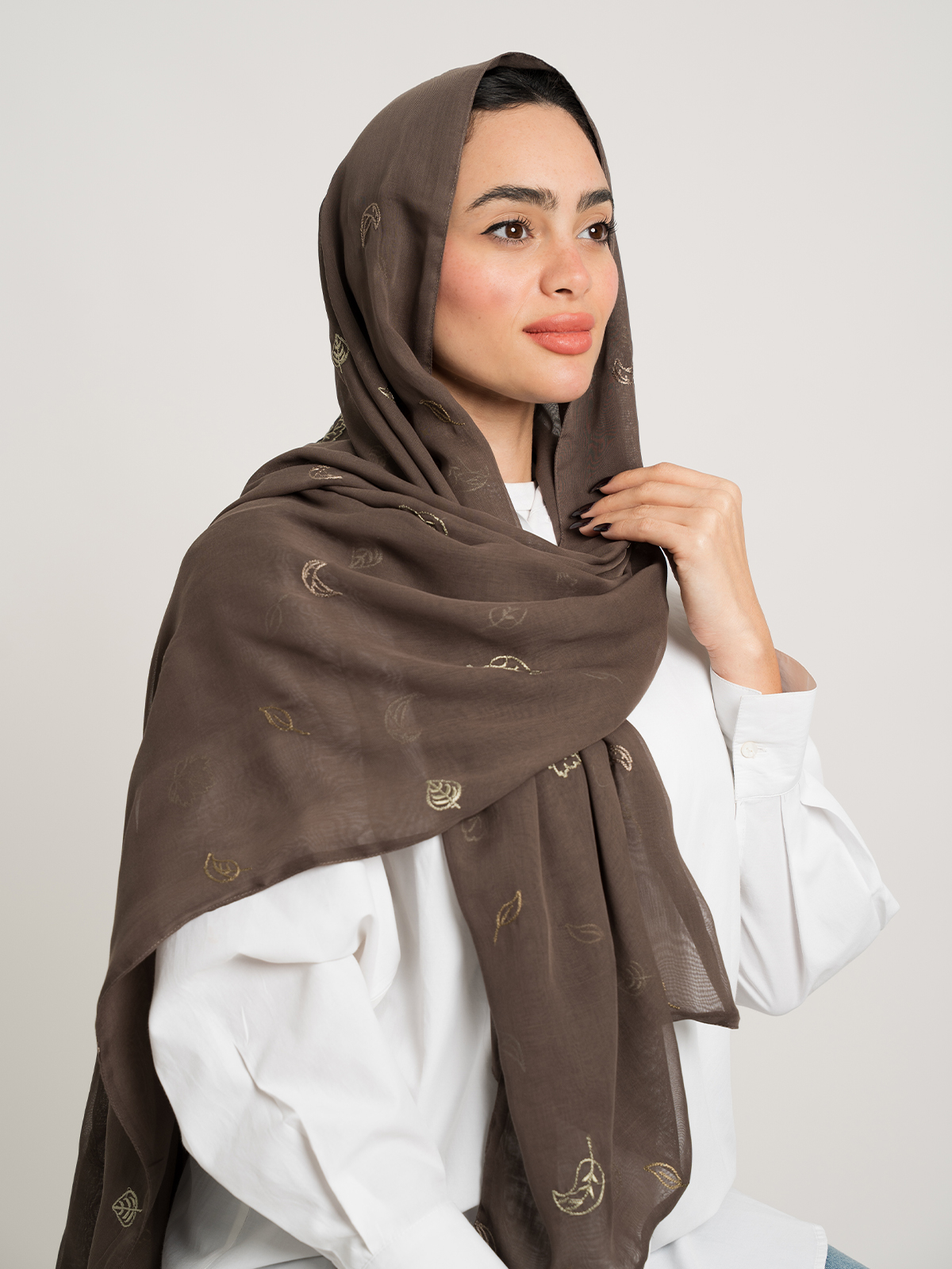 Mocha Falling Leafs Double Voile Tarha