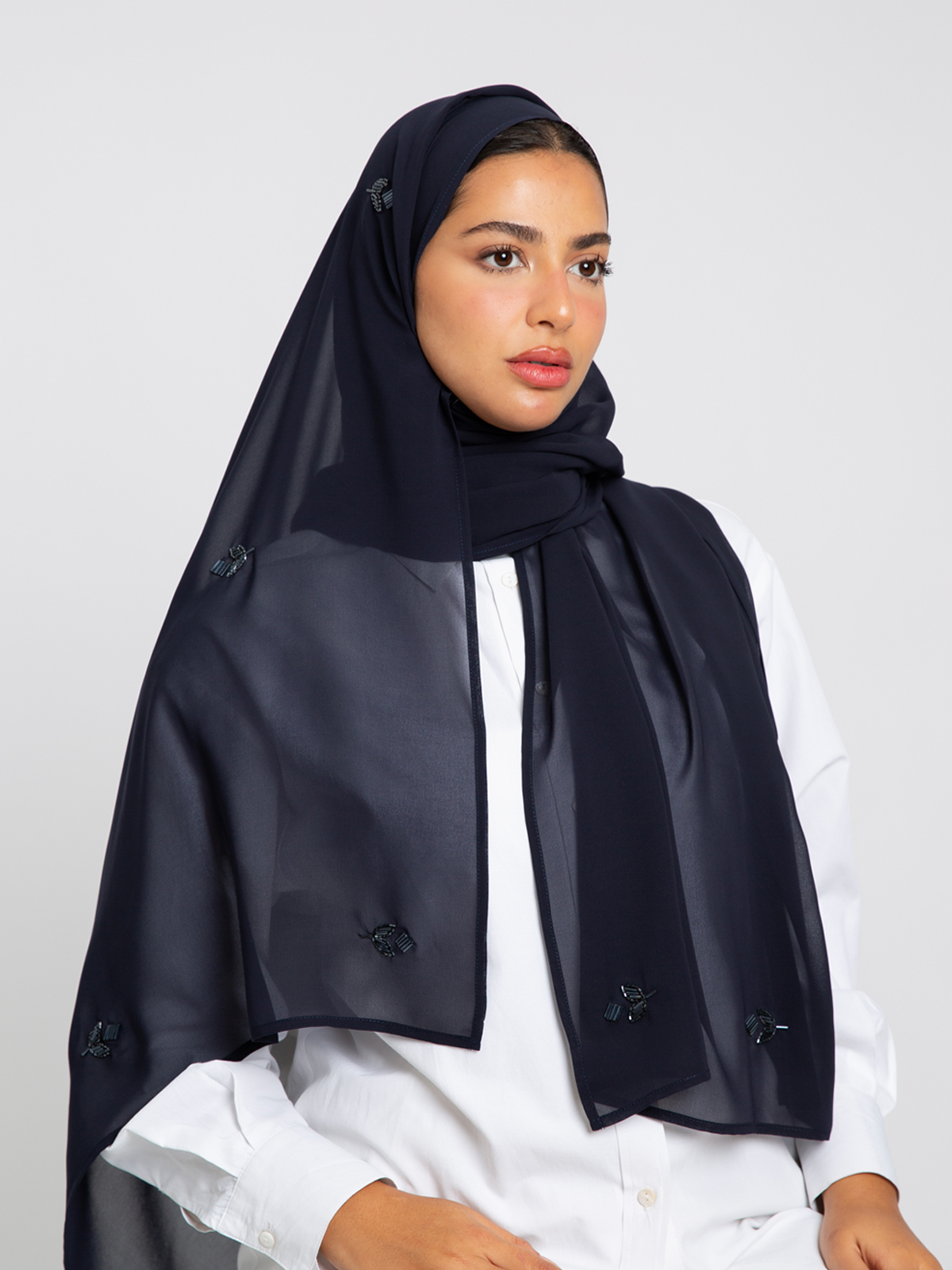 Navy Beaded Petal Trace Laser Tarha