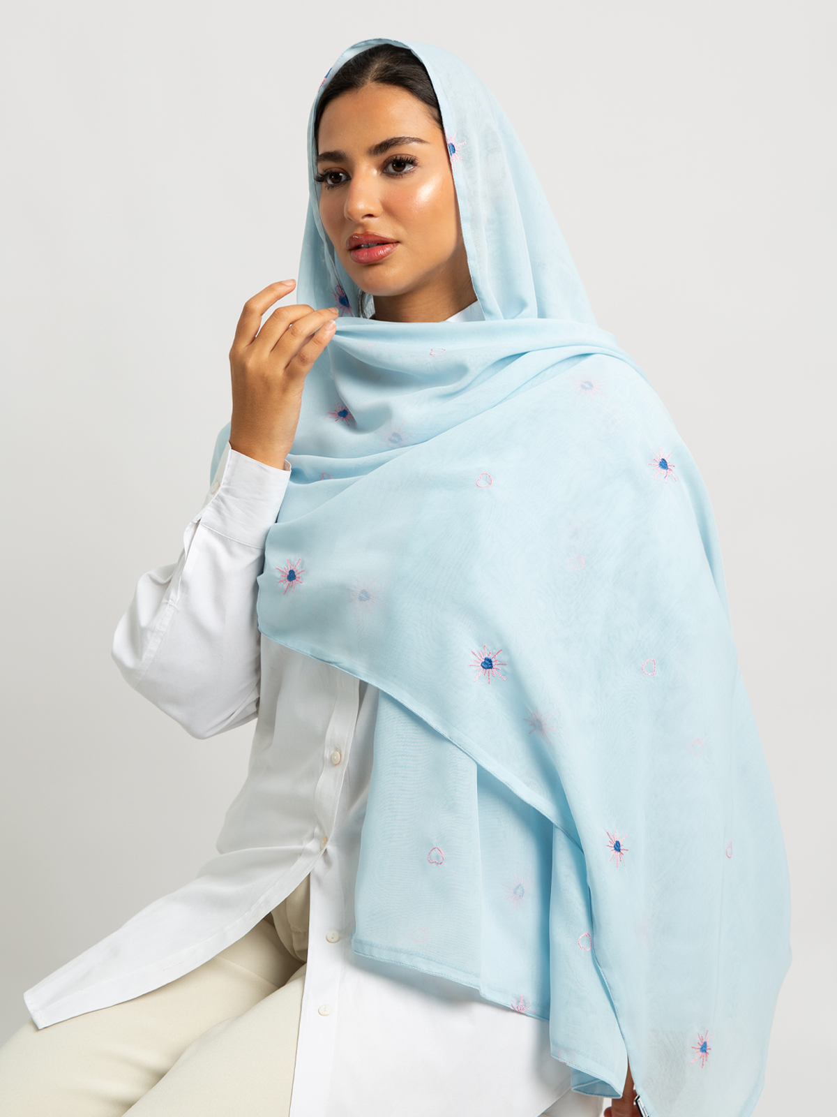 Baby Blue Shining Hearts Voile Tarha