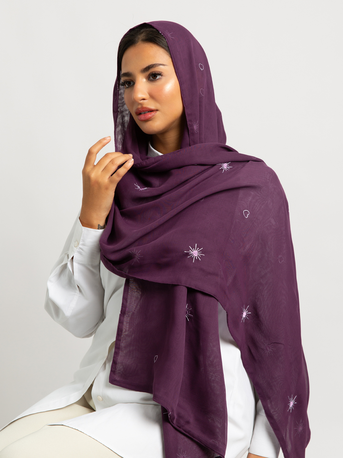 Mauve Shining Hearts Double Voile Tarha