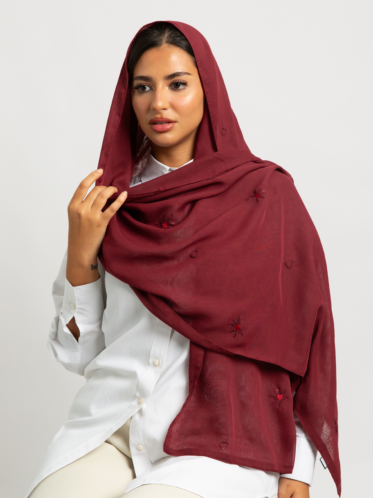 Maroon Shining Hearts Double Voile Tarha