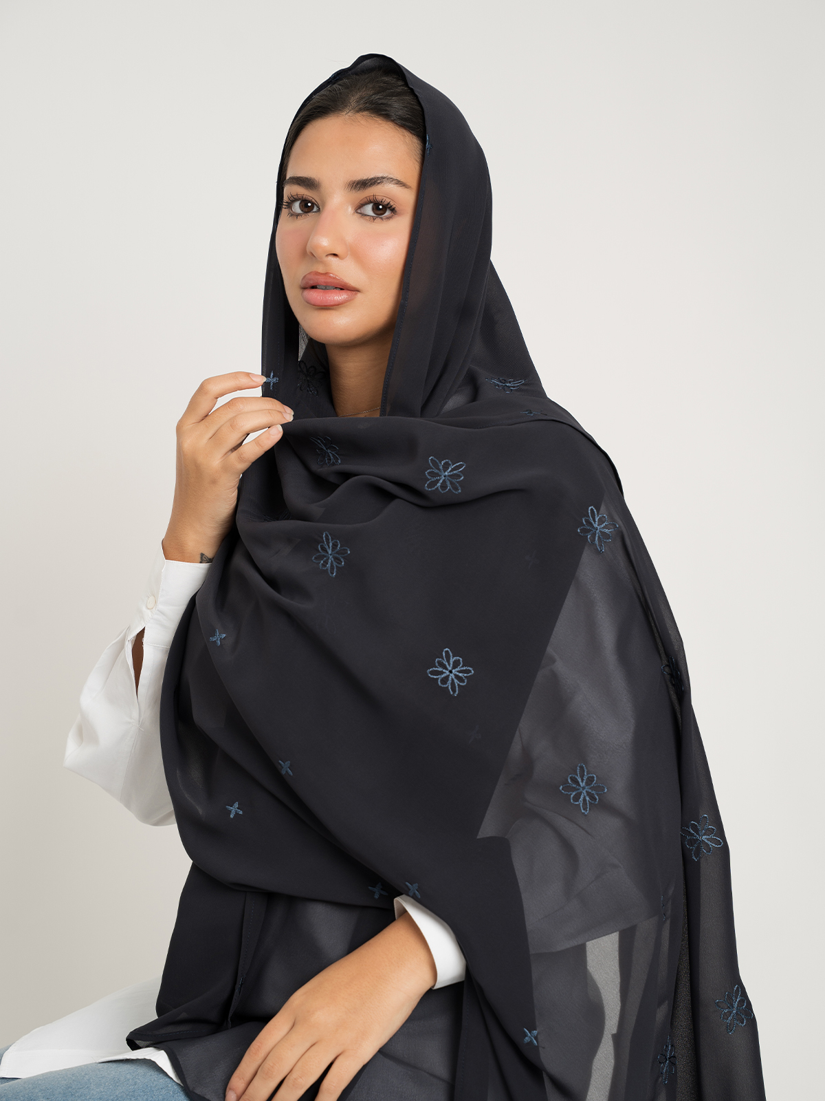 Navy Bow Flower Laser Tarha