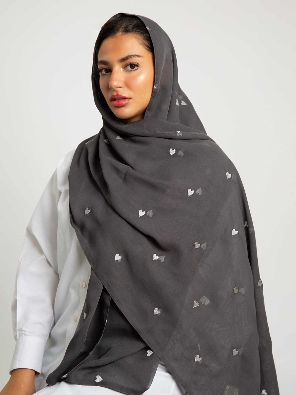 Gray Hearts Double Voile Tarha