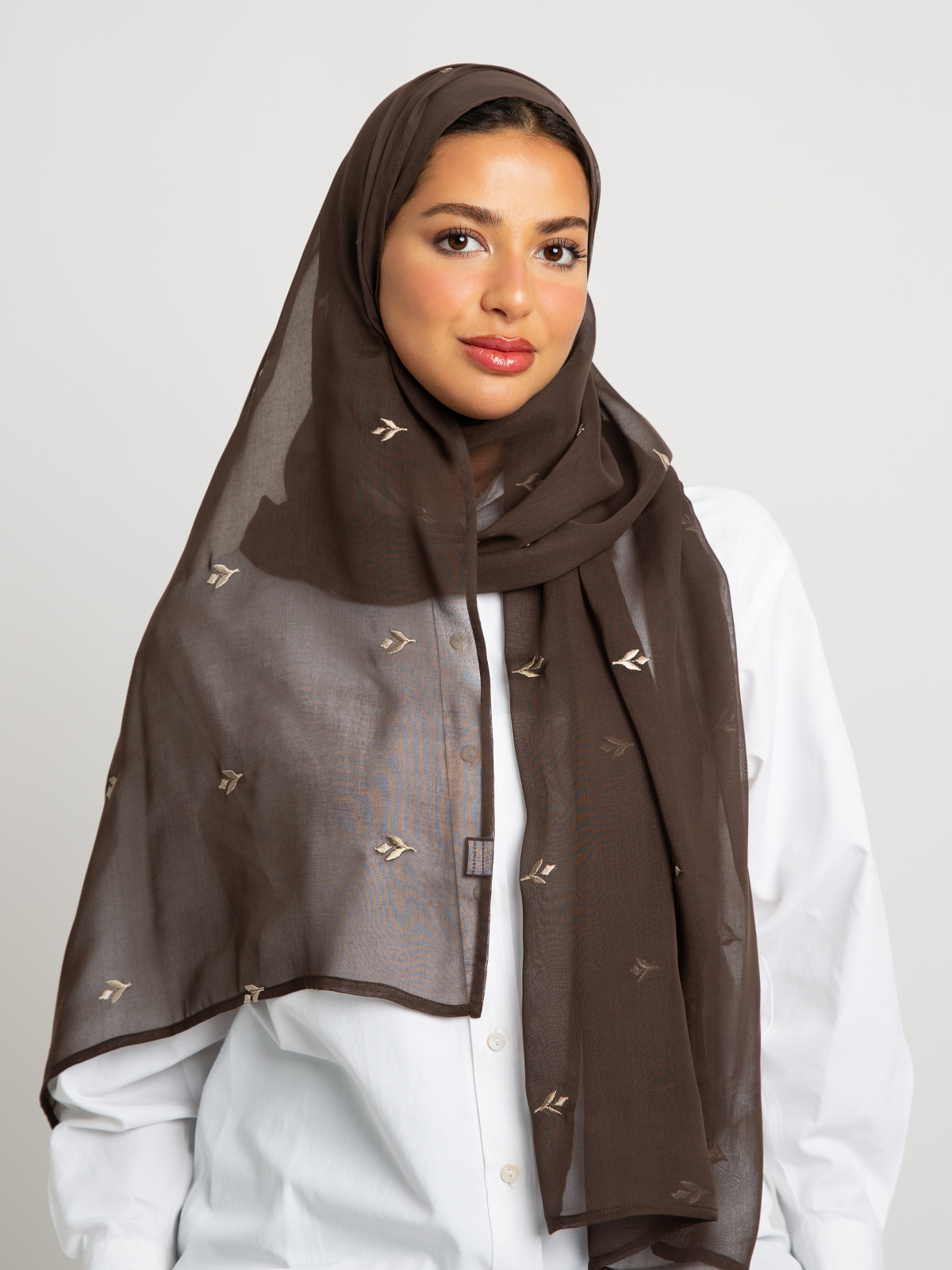 Dark Brown Petal Trace Single Voile Tarha