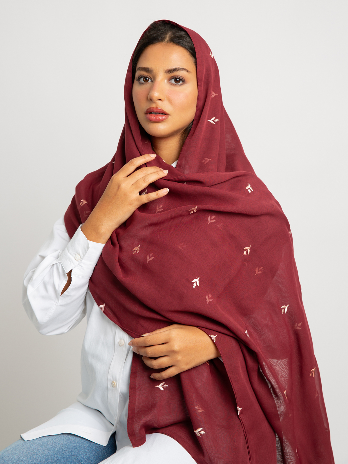 Maroon Petal Trace Double Voile Tarha