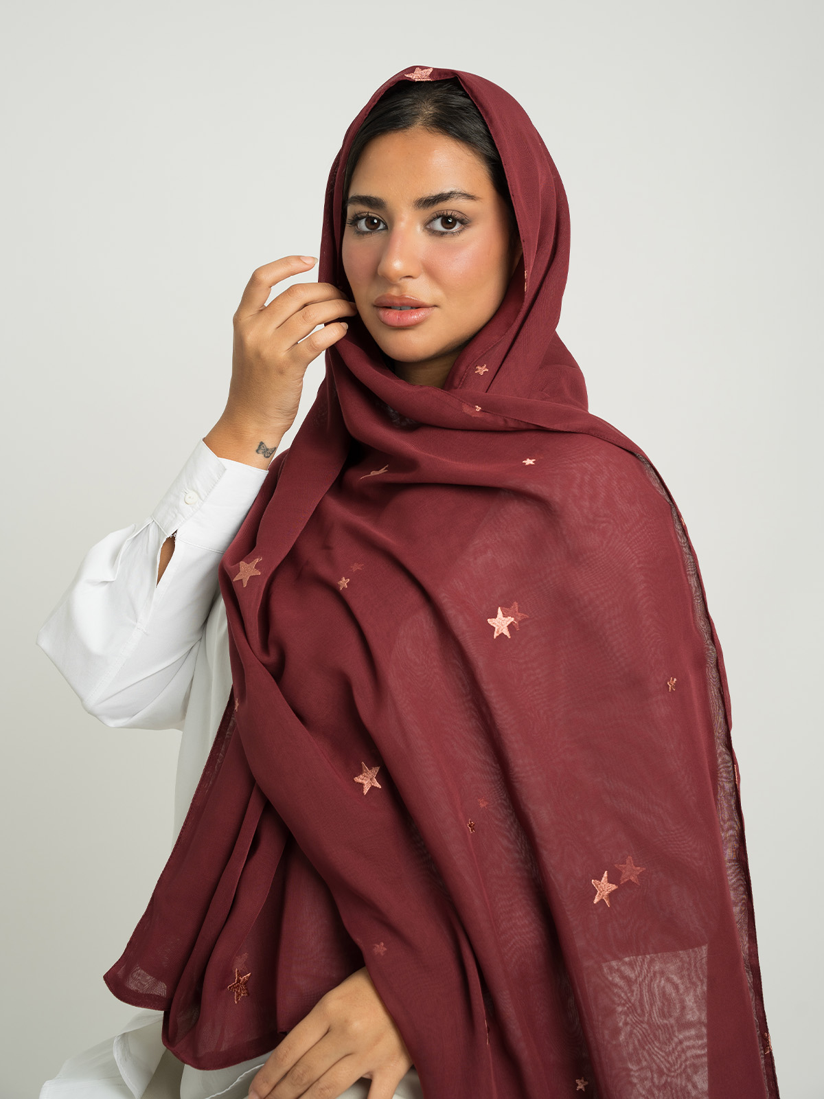 Maroon Stars Double Voile Tarha