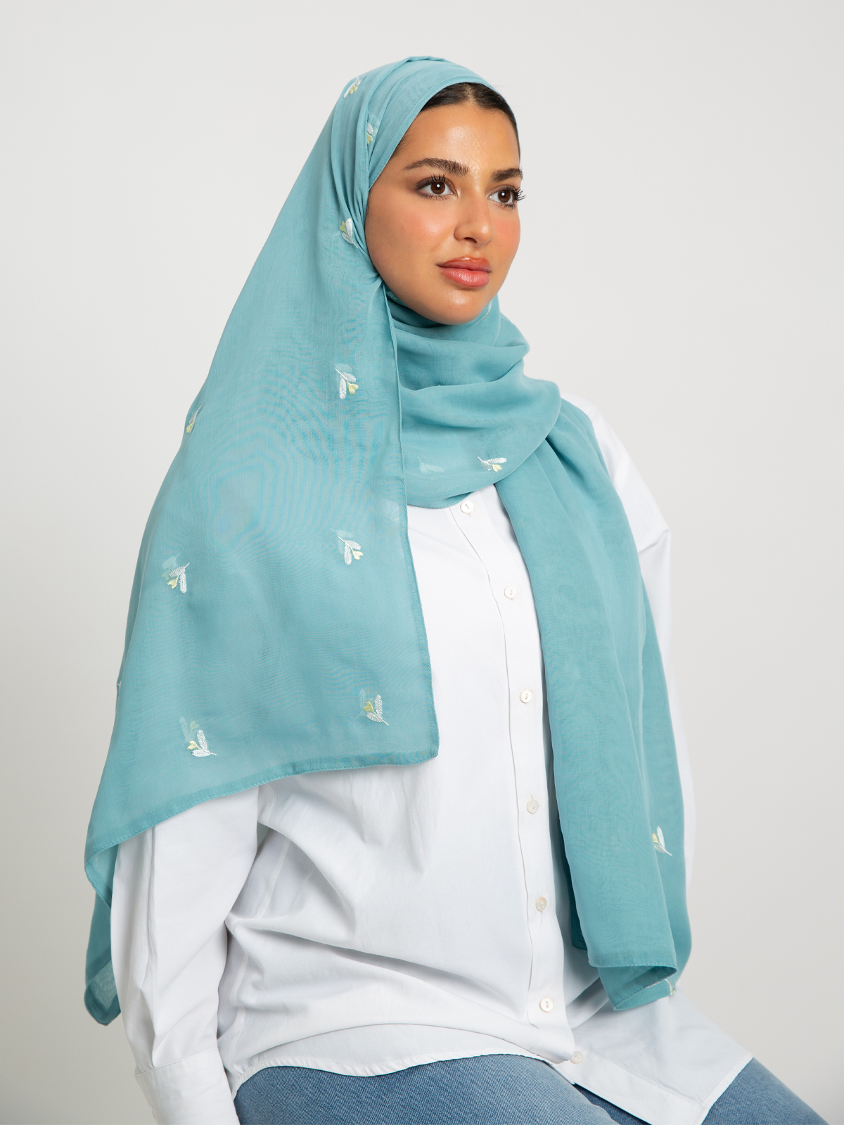 Blue Heart Flower Double Voile Tarha