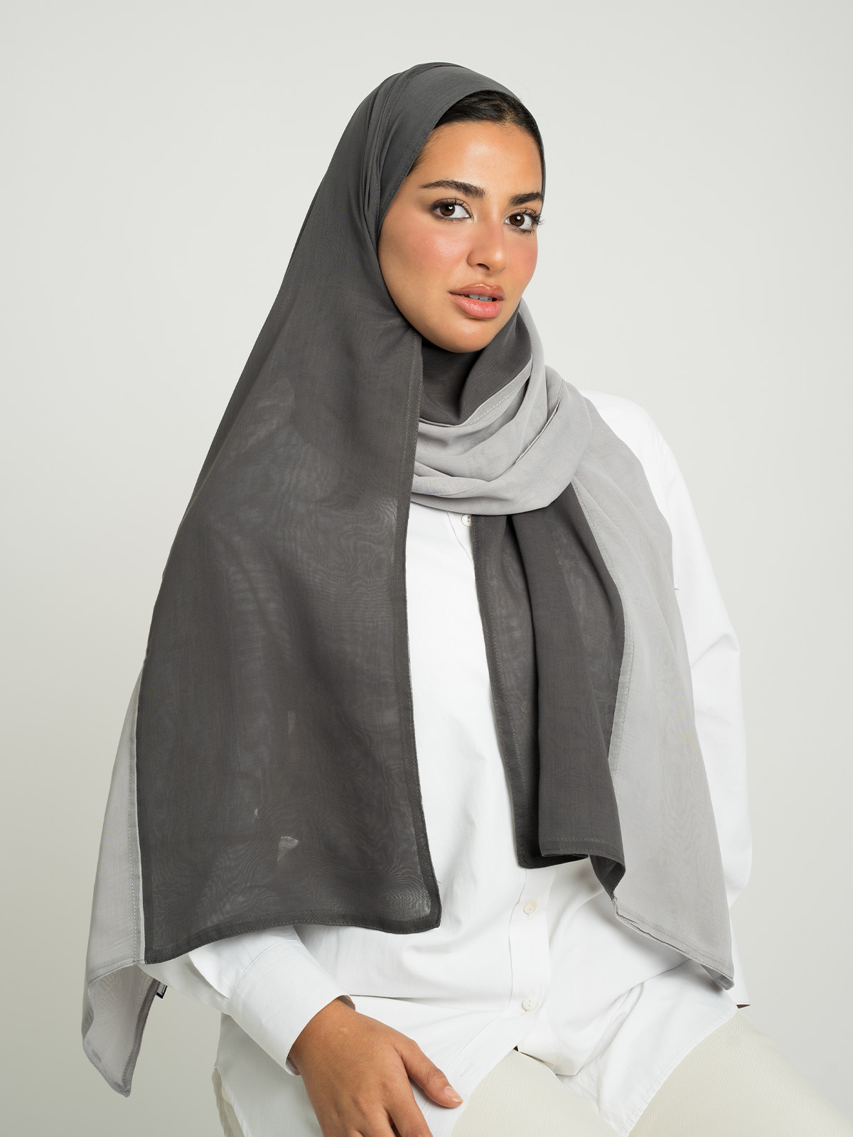 Gray Shades Half-Half Voile Tarha