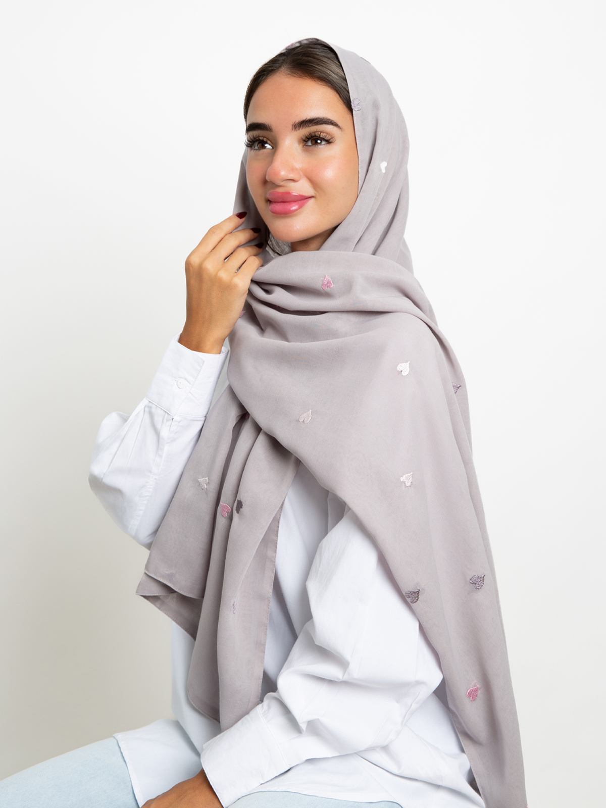 One Layer Light Gray Hearts Tarha