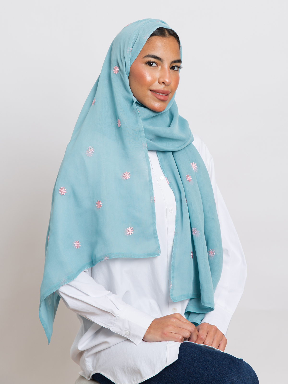 One Layer Aqua Blue Petite Petals Tarha