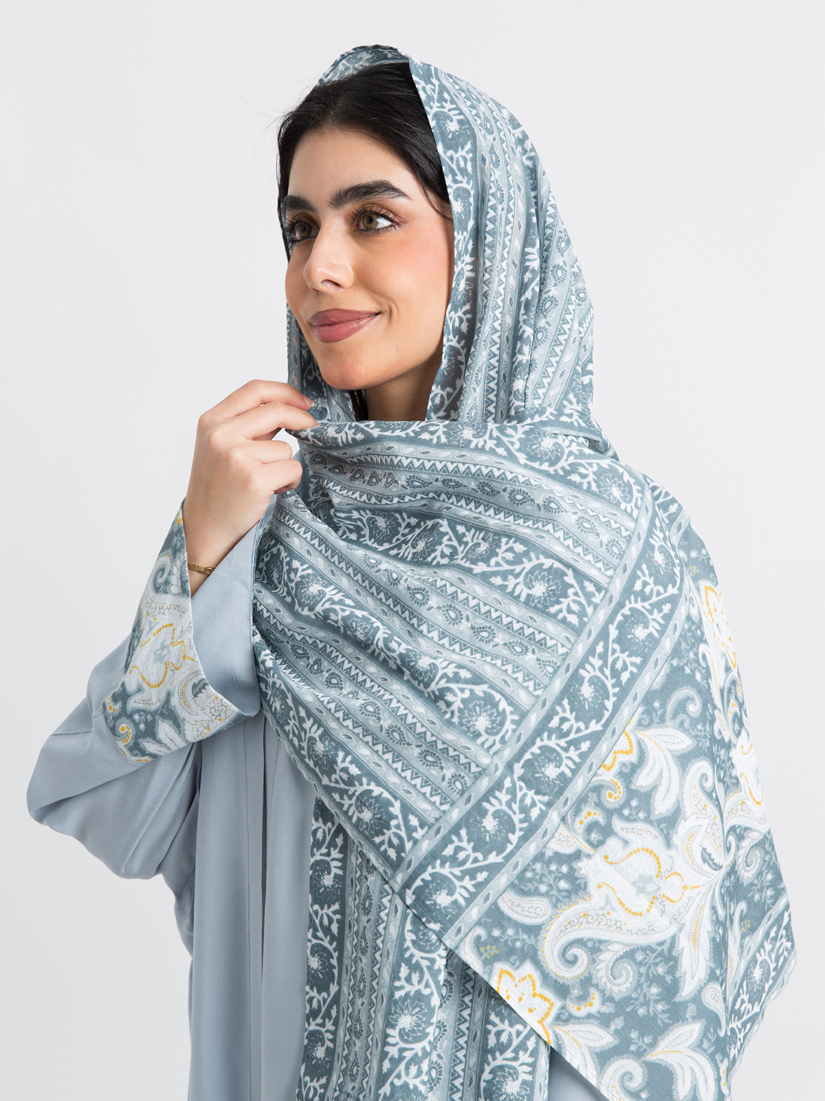 Gray Floral Shadow Cotton Tarha