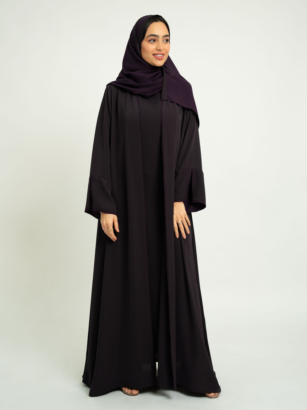 Monochrome Mauve A-Cut Abaya With Matching Dress