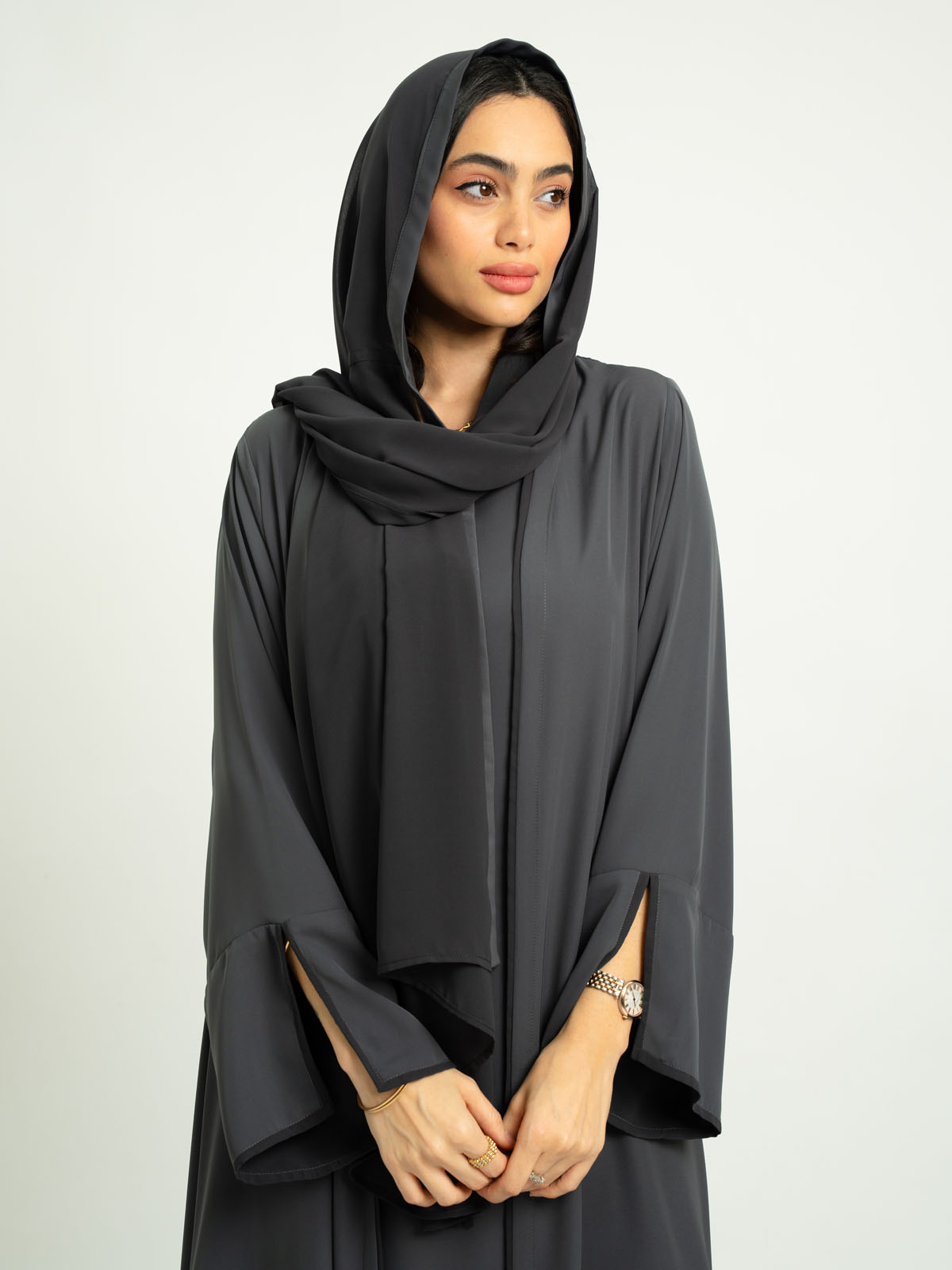 Monochrome Gray A-Cut Abaya With Matching Dress