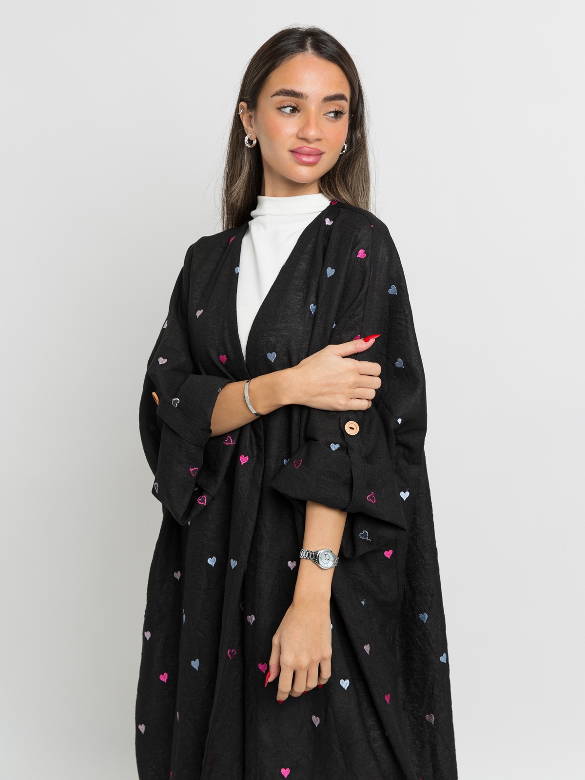 Pink Hearts Black Bohemian Abaya