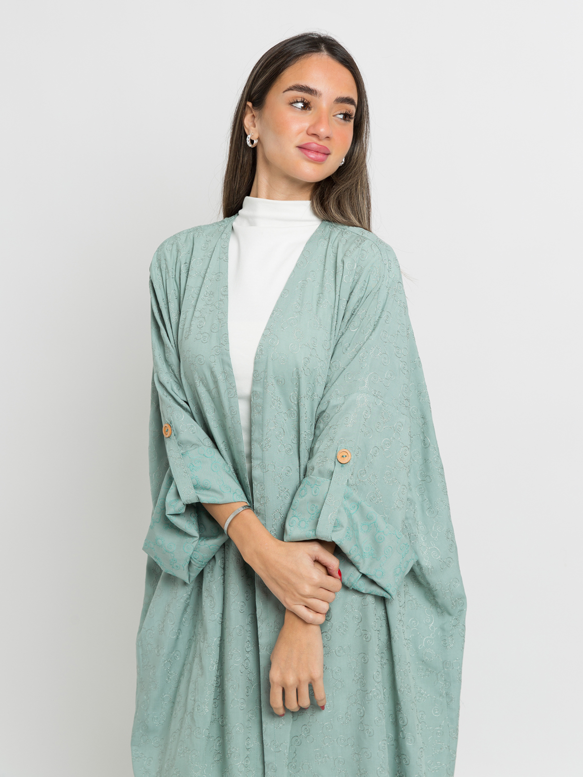 Soft Teal Blooming Petals Bohemian Abaya