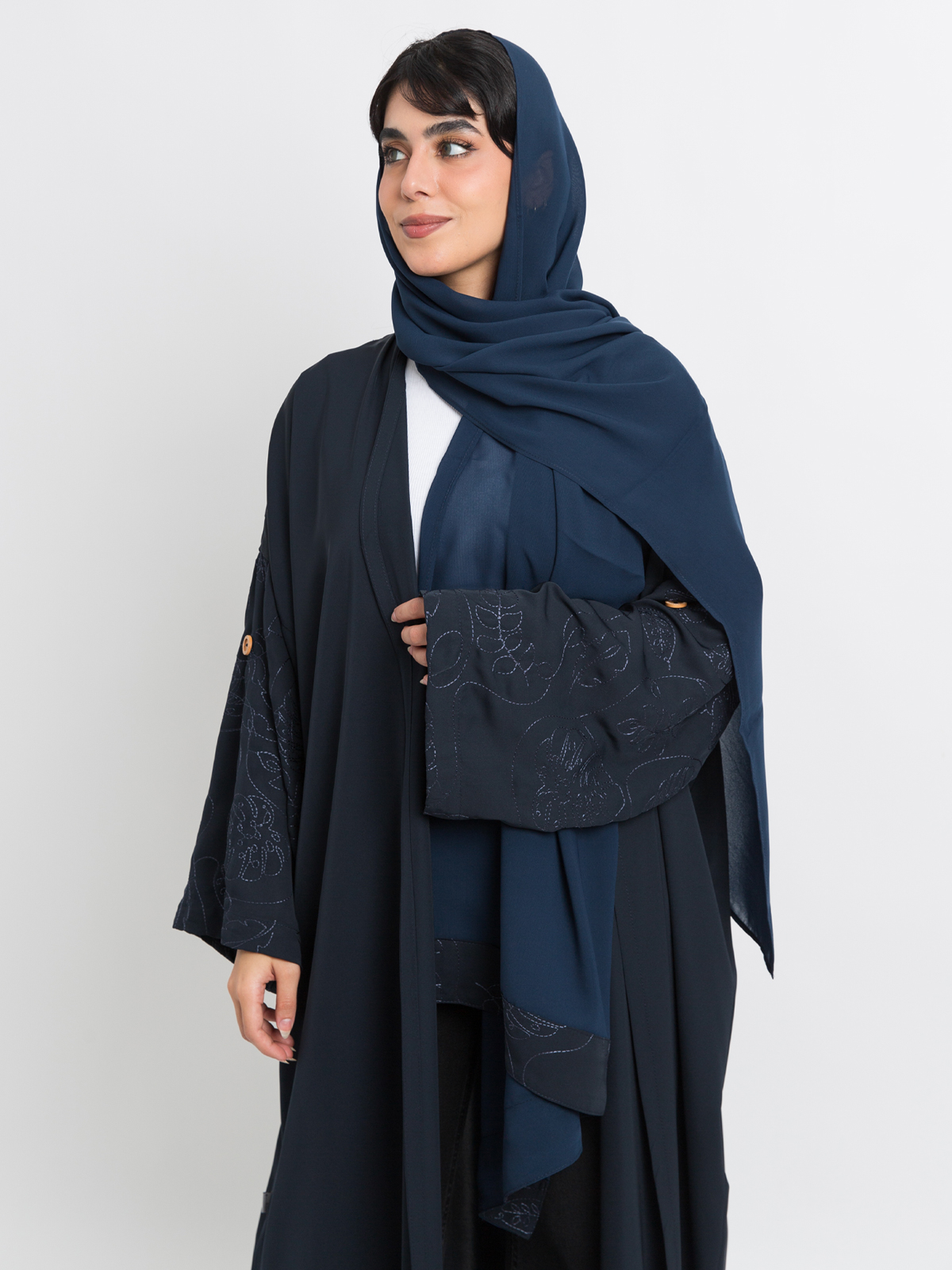 Navy Tangled Leafs Bohemian Abaya