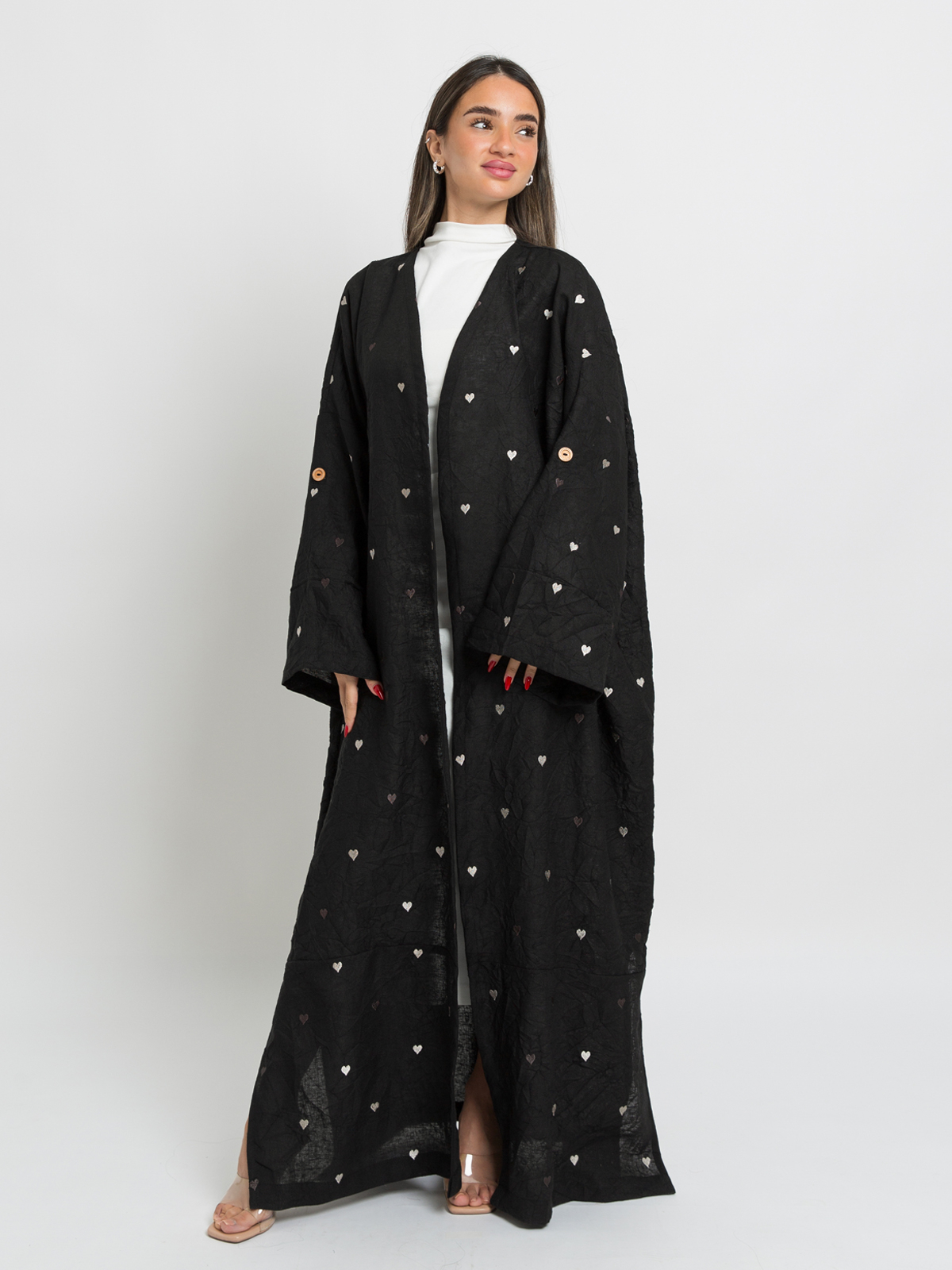 Beige Hearts Black Bohemian Abaya