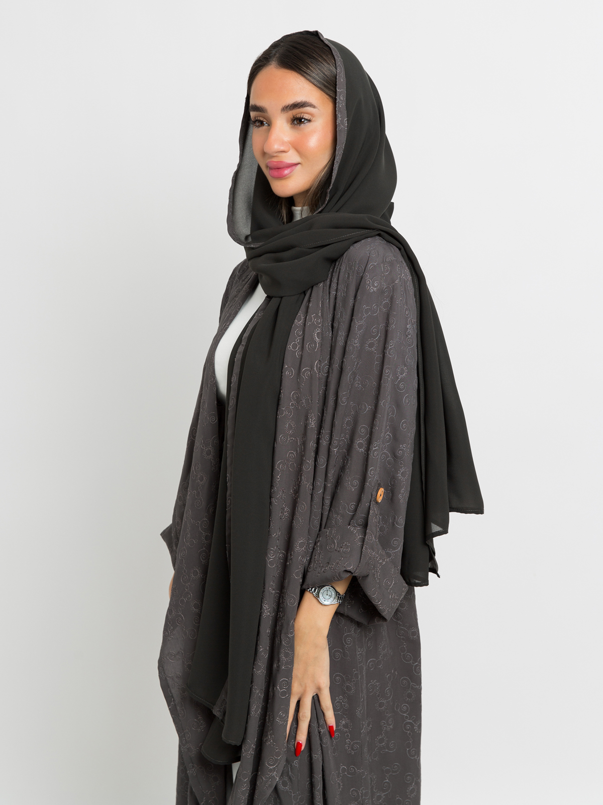 Gray Blooming Petals Comfy Abaya