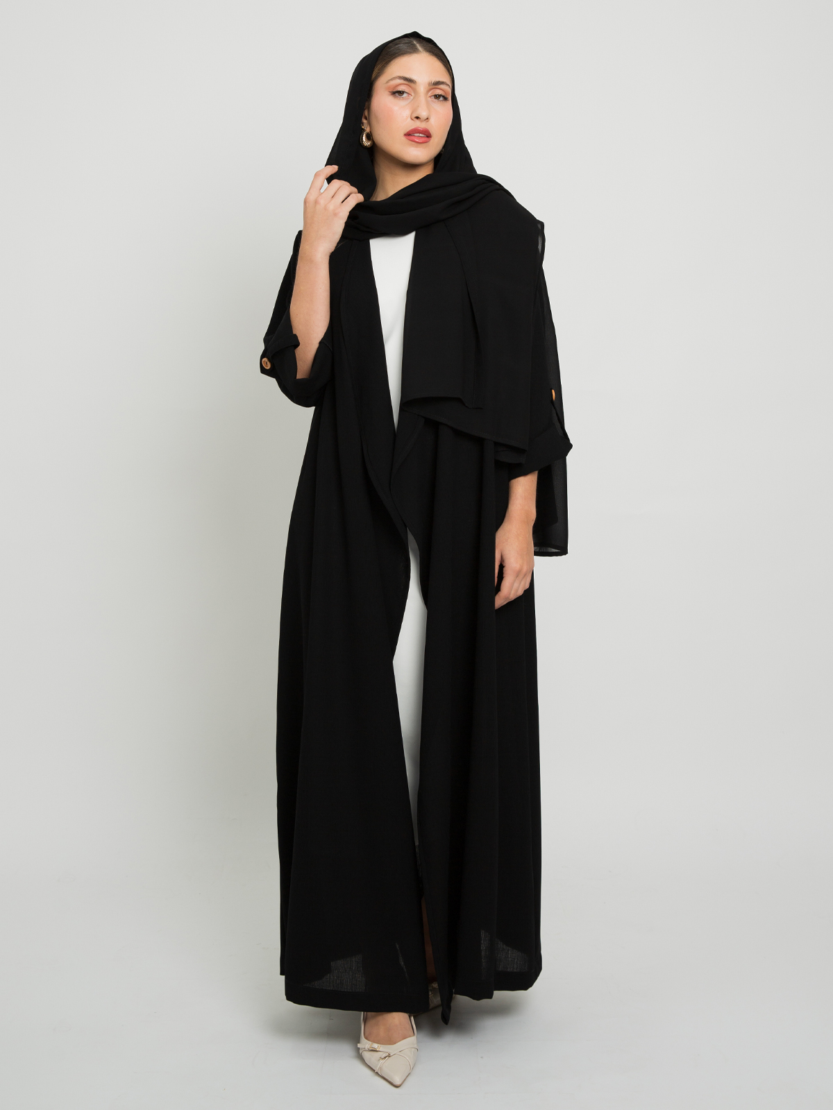 Black - Comfy Regular-fit Long Open Abaya in Soft Fabric