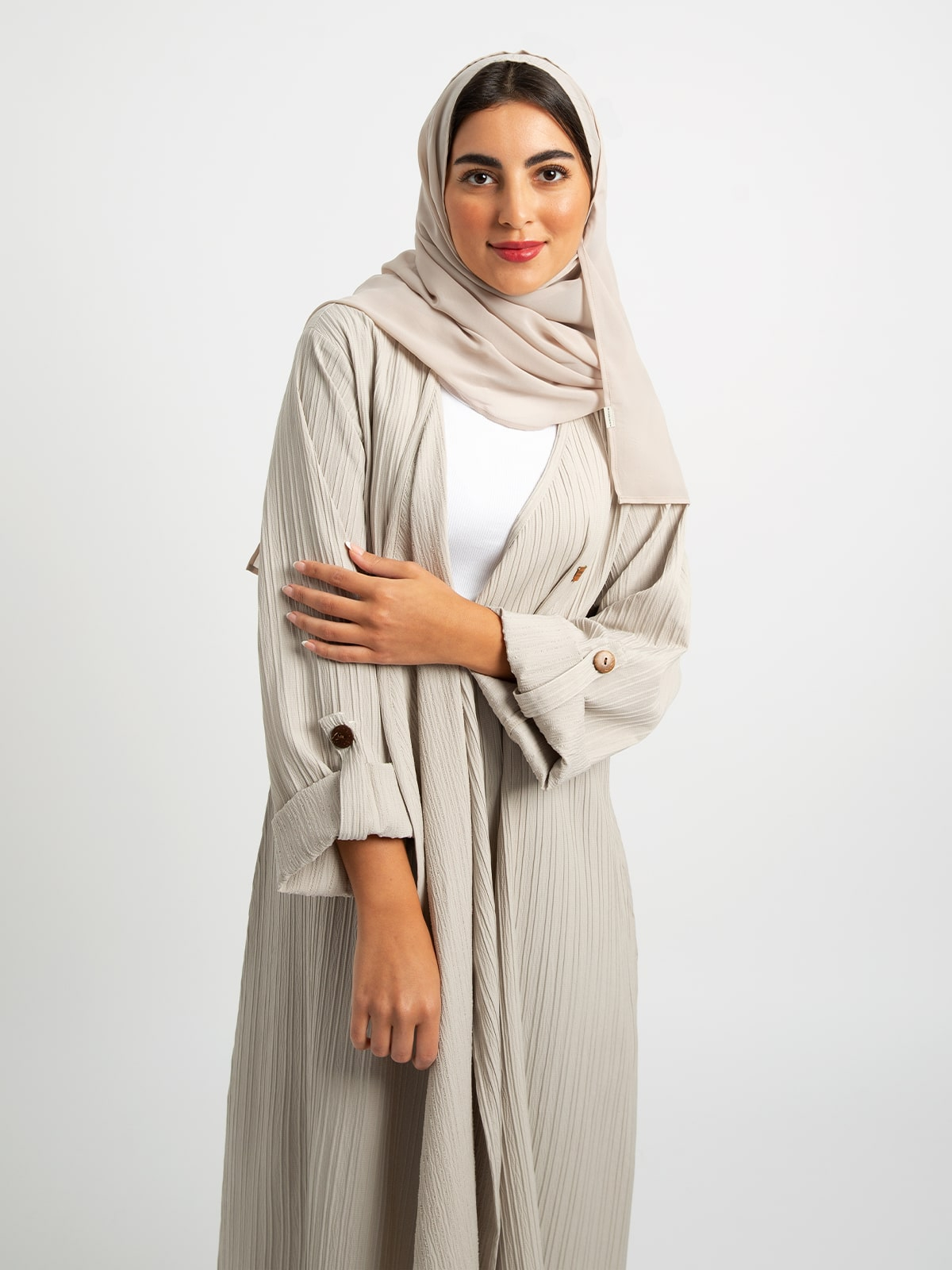 Kaafmeem women clothing regular fit latte comfy long abaya for everyday in wrinkle free fabric for work or outings