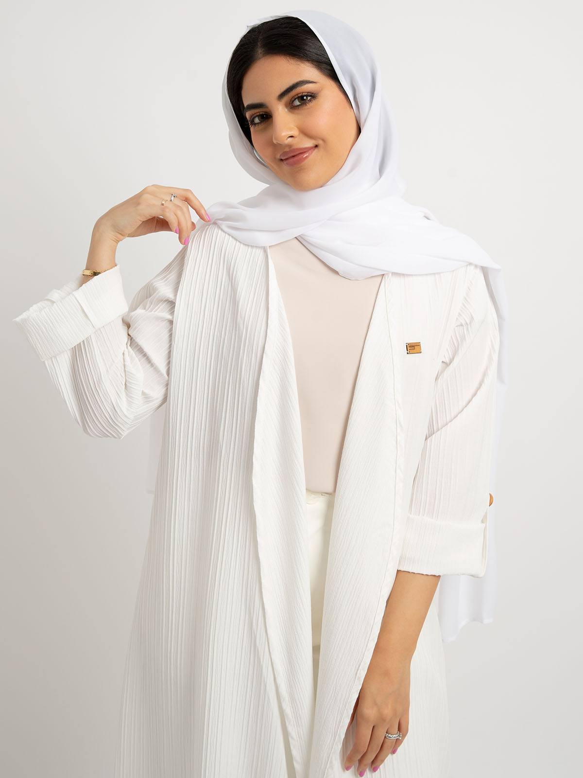 Kaafmeem women clothing regular fit white comfy long abaya for everyday in wrinkle free fabric for work or outings