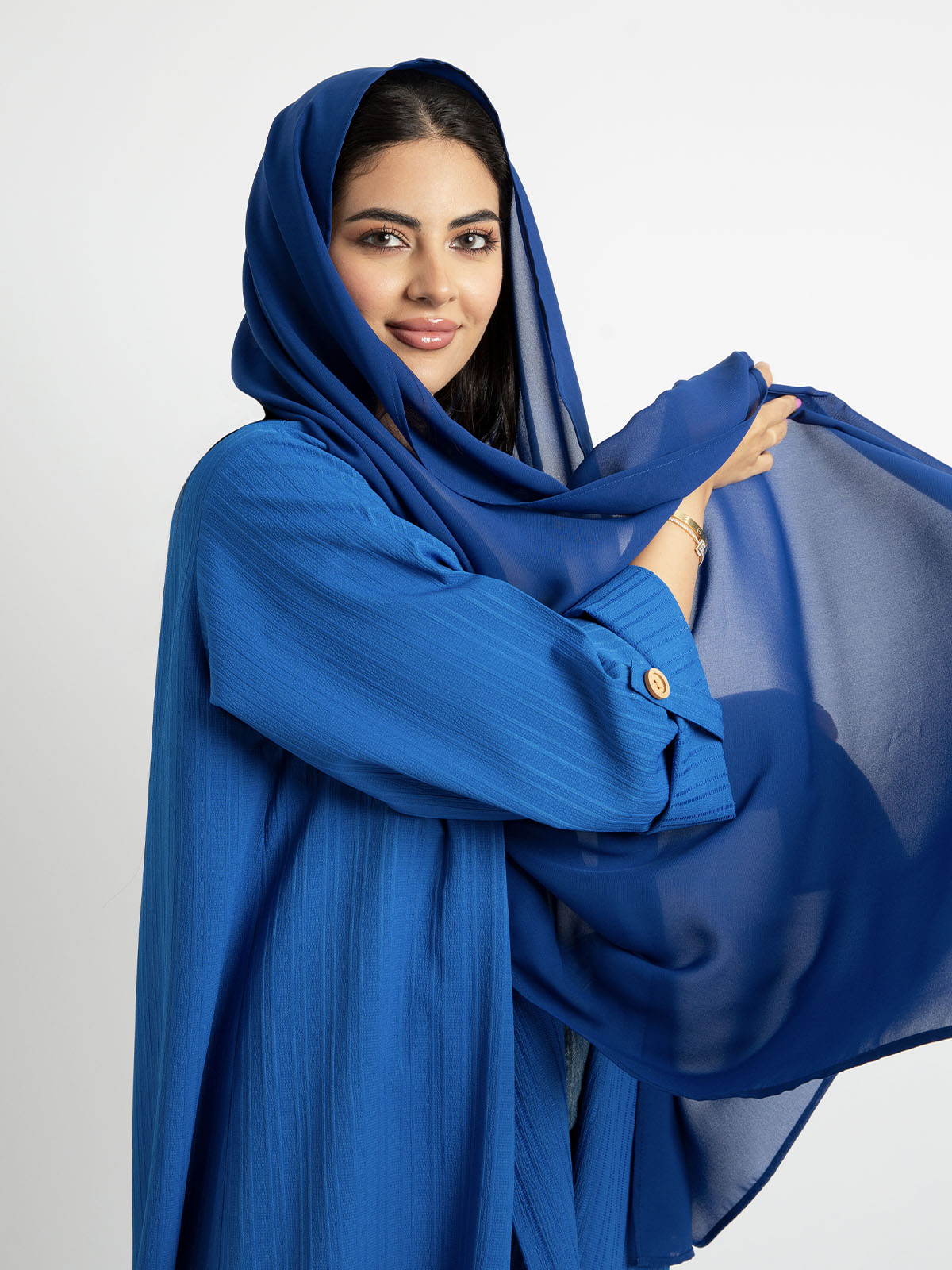 Kaafmeem women clothing regular fit neon blue comfy long abaya for everyday in wrinkle free fabric for work or outings