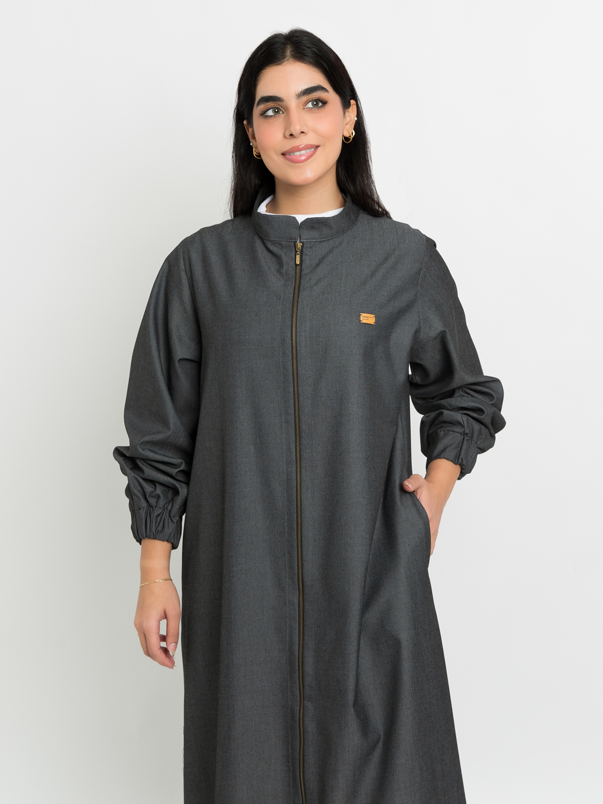 Gray Denim Zipper Abaya