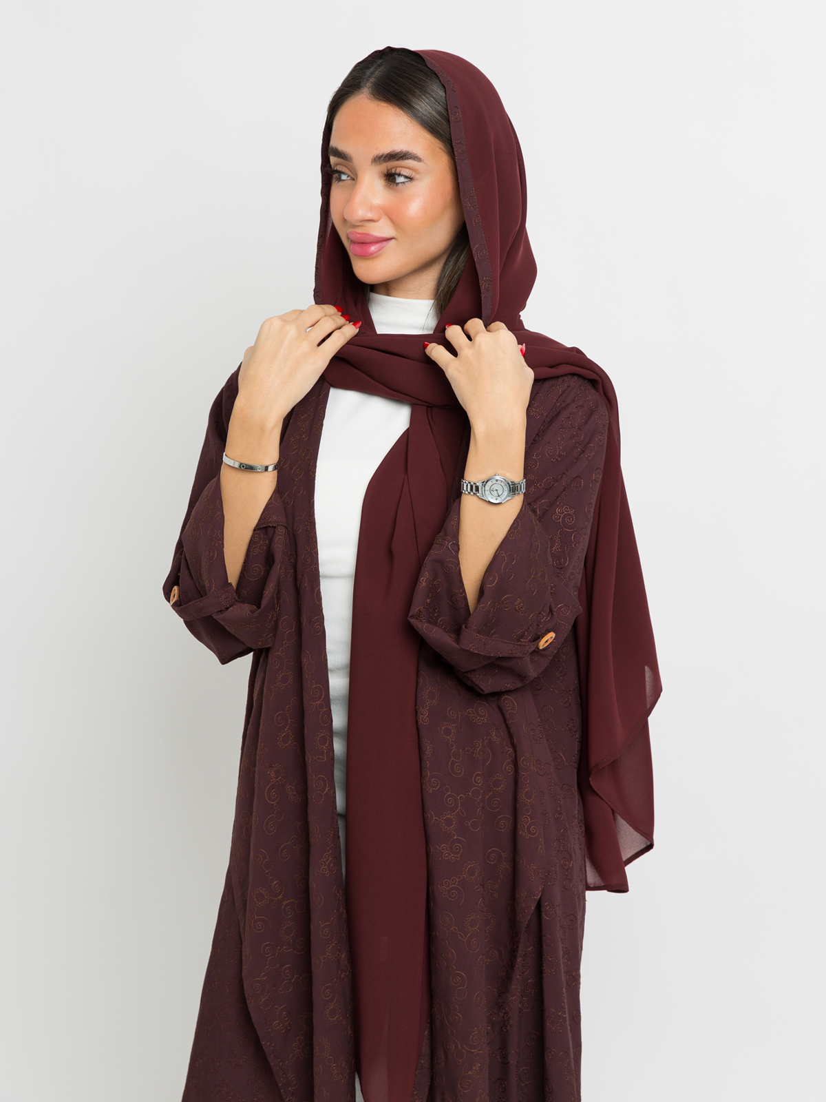 Maroon Blooming Petals Comfy Abaya