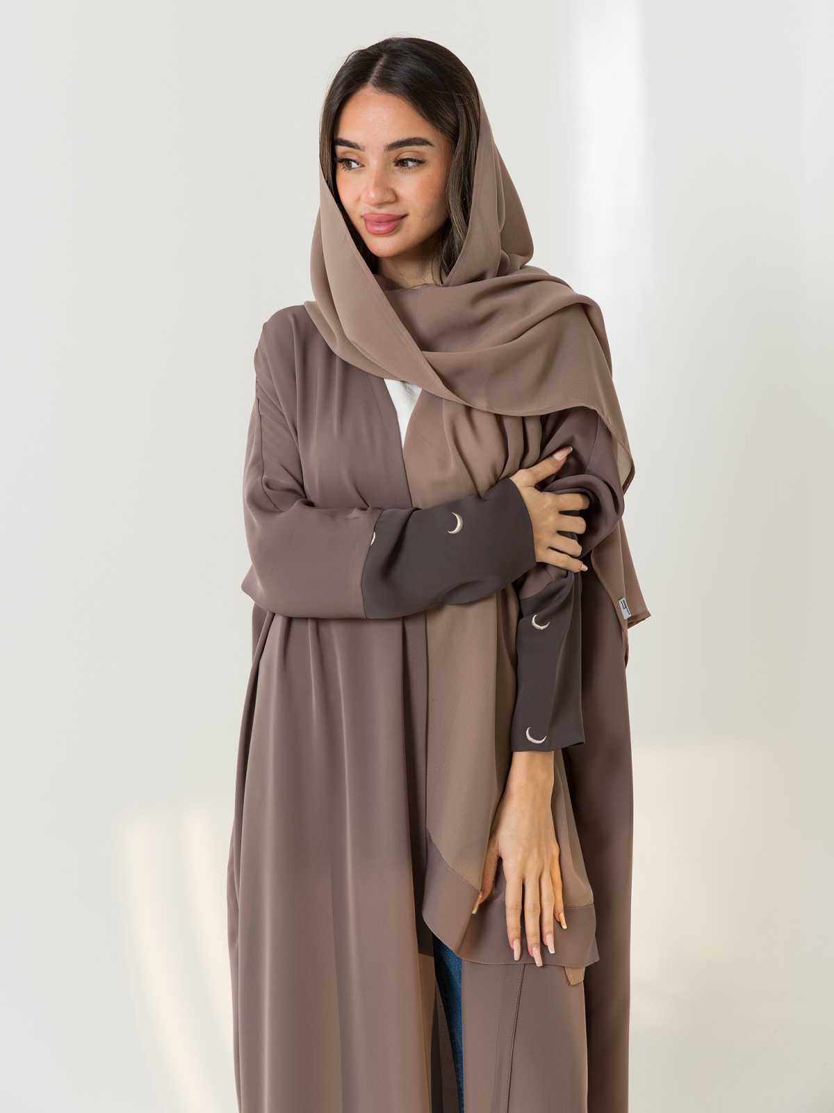 Khaki Lunar Glow Half Bisht Abaya