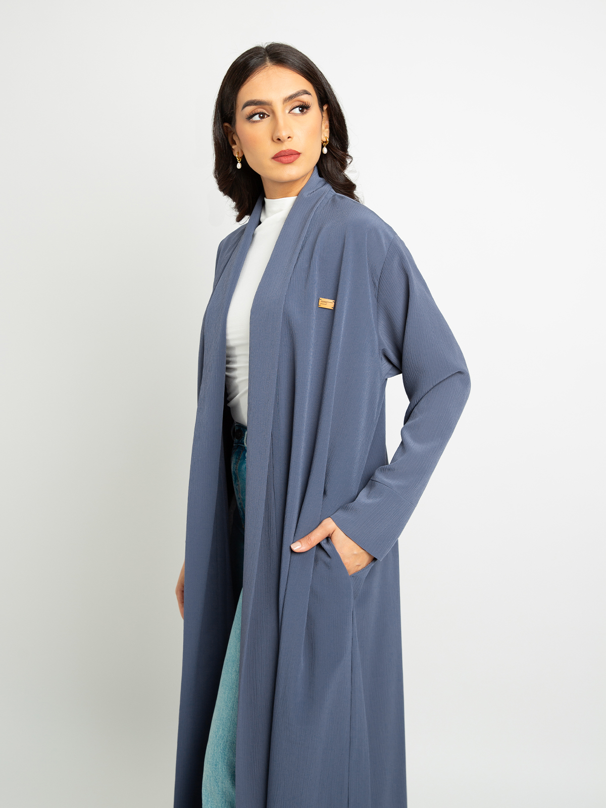 Grayish purple - Long Open Practical Abaya in Fancy Yoryu Fabric