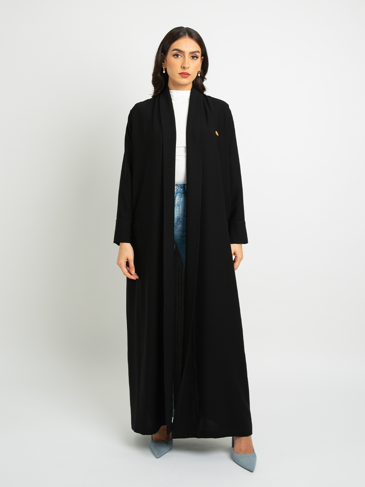 Black - Long Open Practical Abaya in Yoryu Fabric