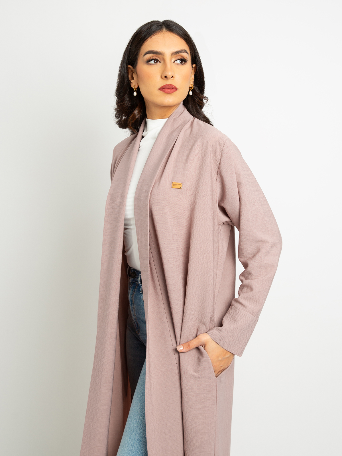 Pink - Long Open Practical Abaya in Yoryu Fabric