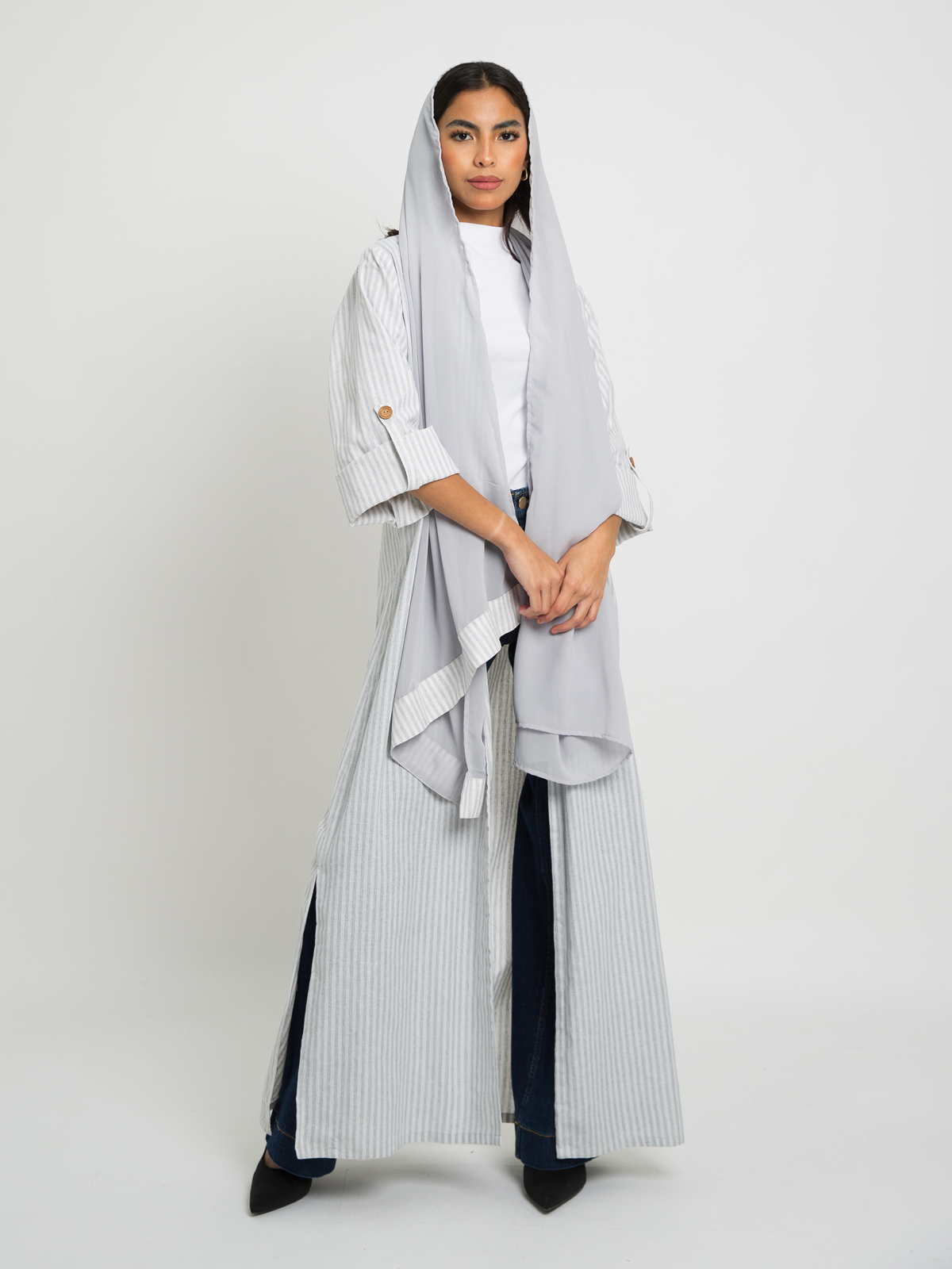 Beirut - Casual Regular-fit Long Open Abaya in Natural Linen Fabric