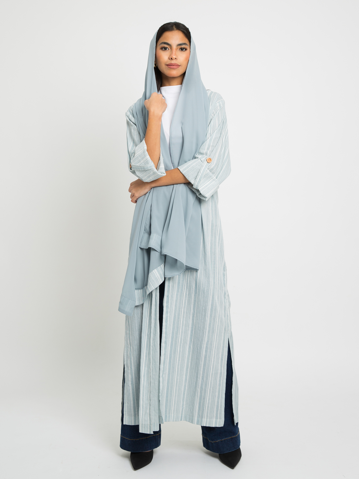 Cairo - Casual Regular-fit Long Open Abaya in Natural Cotton Fabric