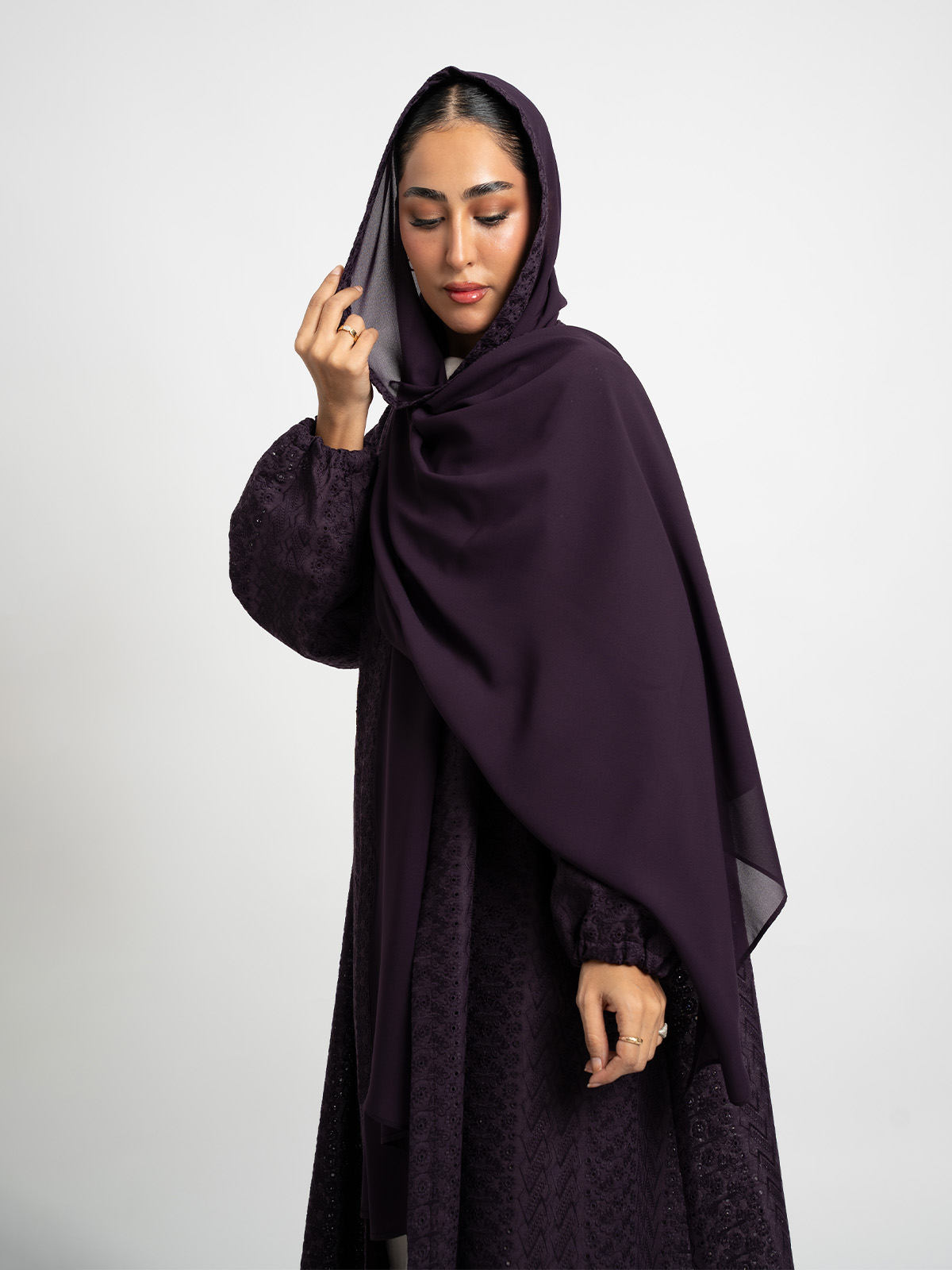 Mauve Floral Rococo A-Cut Abaya