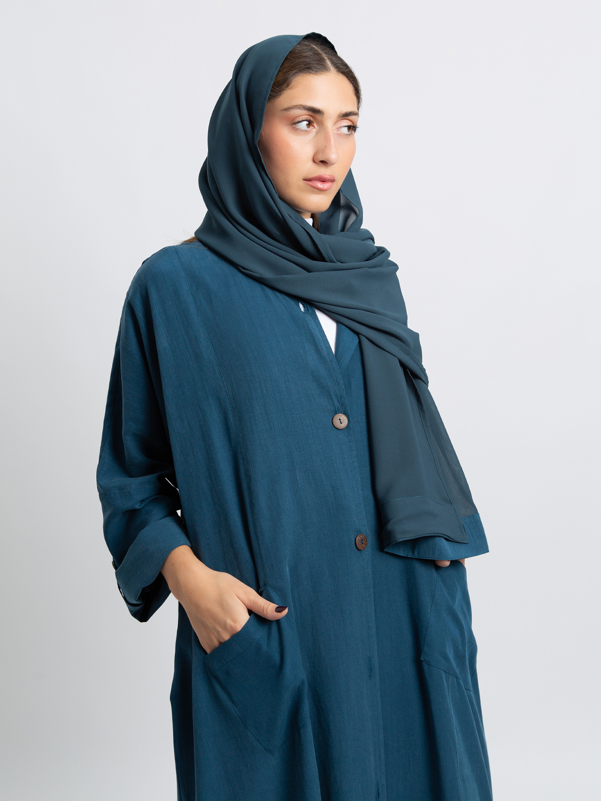 Teal Hoodie-Less Abaya