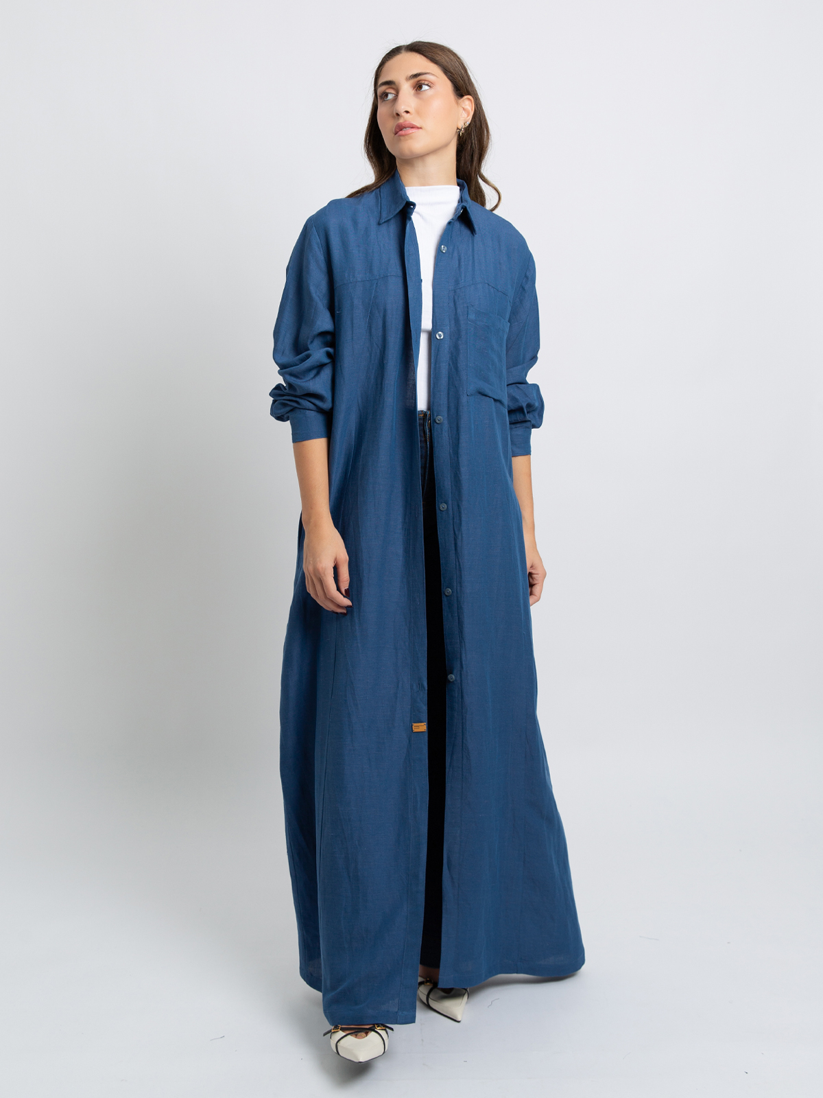 Denim Blue Linen Shirt Abaya