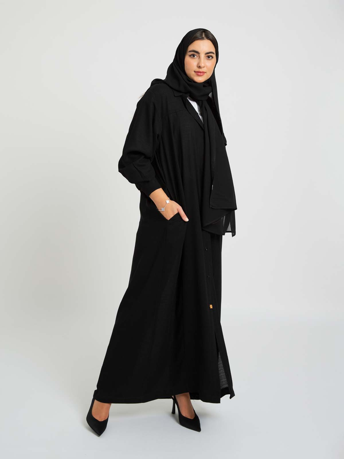 Black - Linen Shirt Abaya