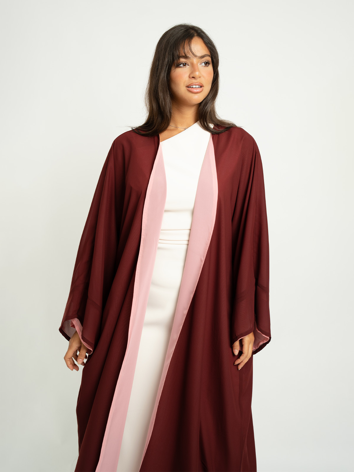 Maroon & Rose Light Double Wide-fit Abaya