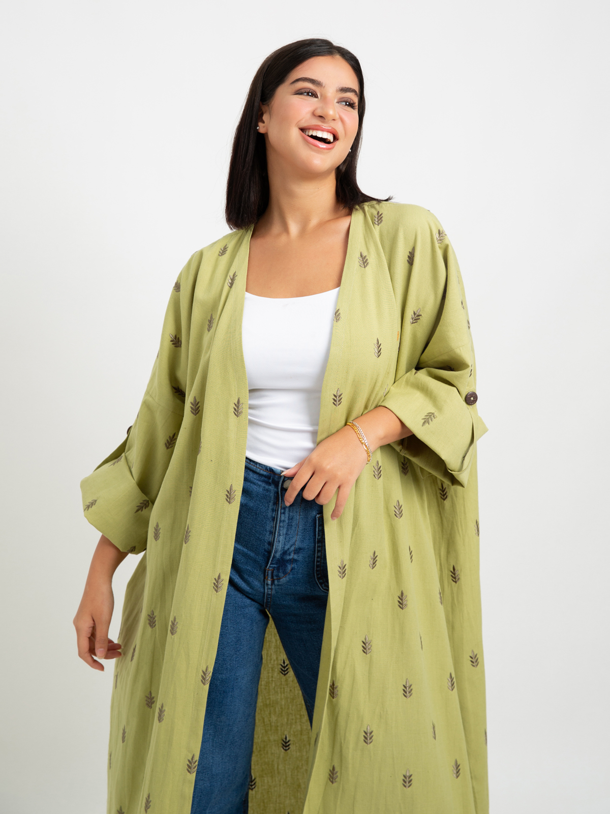Apple Green Pine Rose Bohemian Abaya