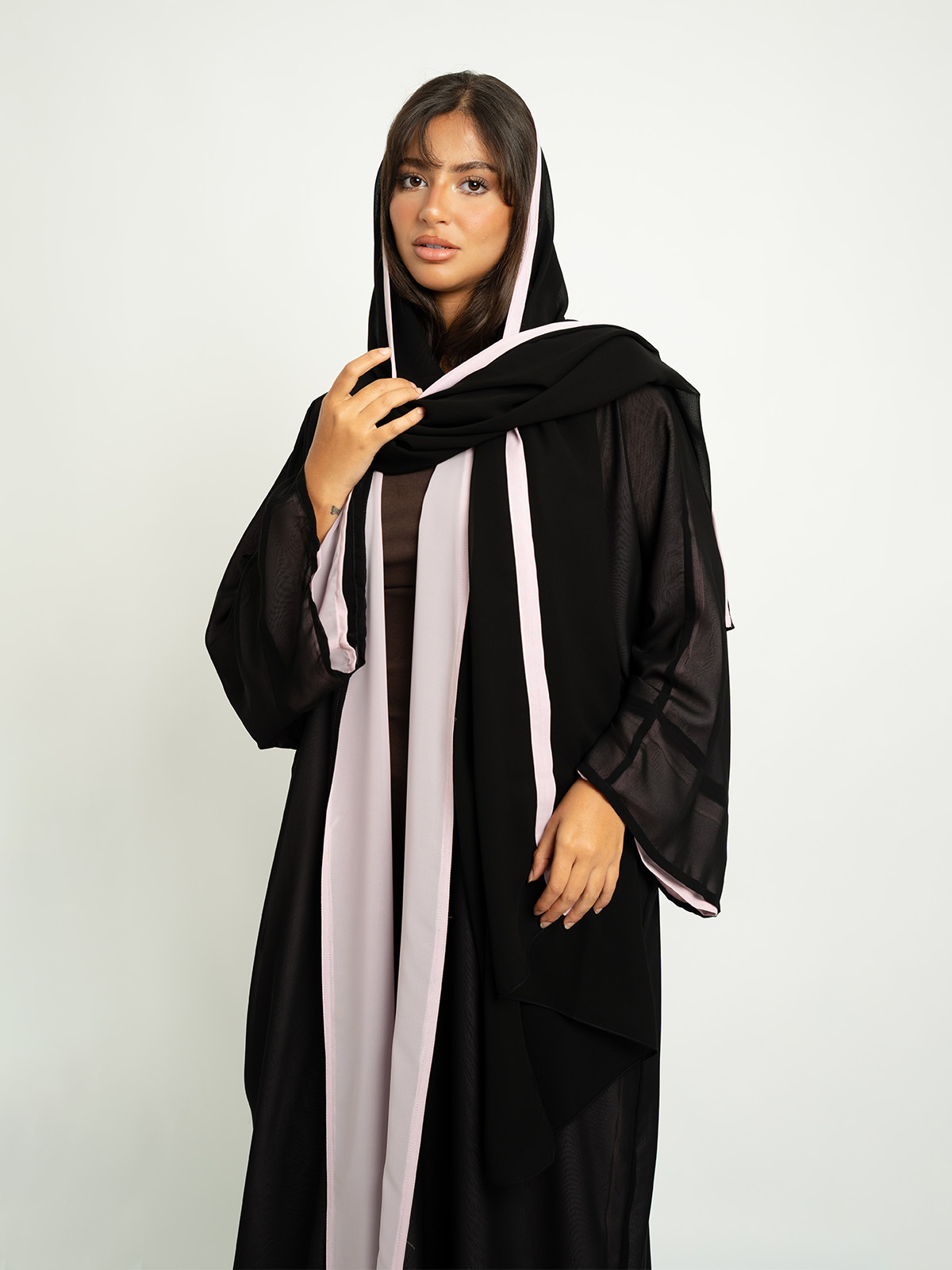 Black & Pink Light Double Wide-fit Abaya