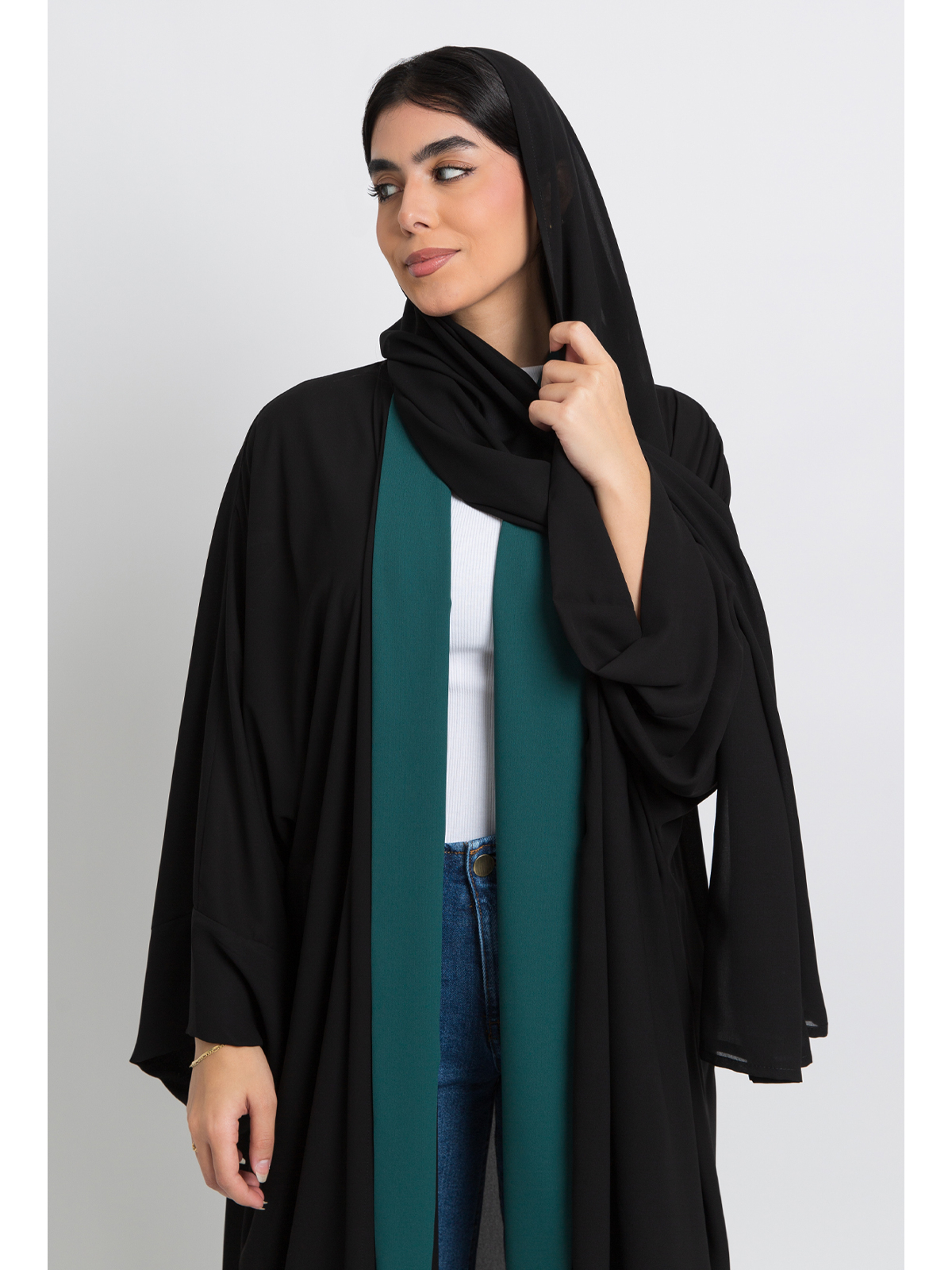 Black on Green Flowstyle Abaya