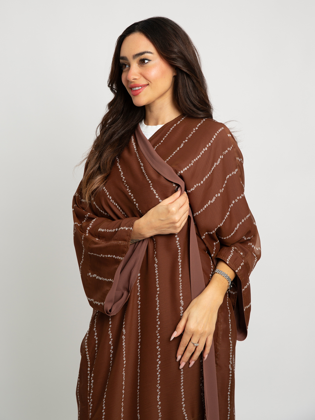 Brown Dots Double Flowstyle Abaya