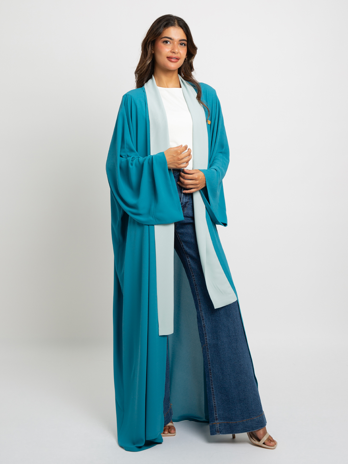 Bright Teal on Baby Blue Flowstyle Abaya