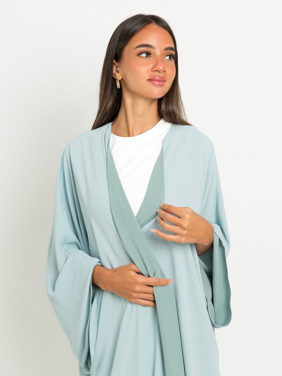 Mint on Blue Double Face Flowstyle Abaya 