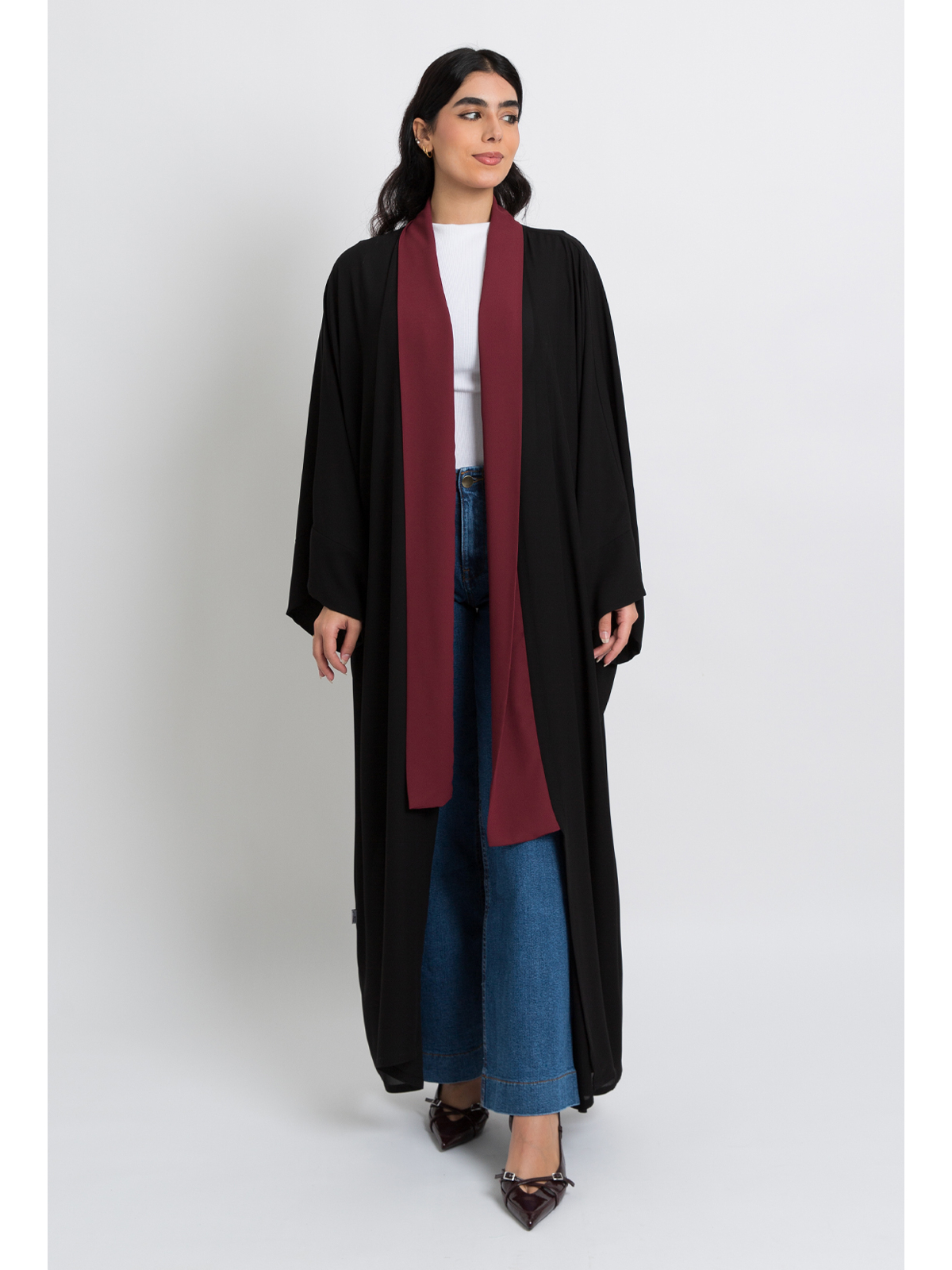 Black on Maroon Flowstyle Abaya