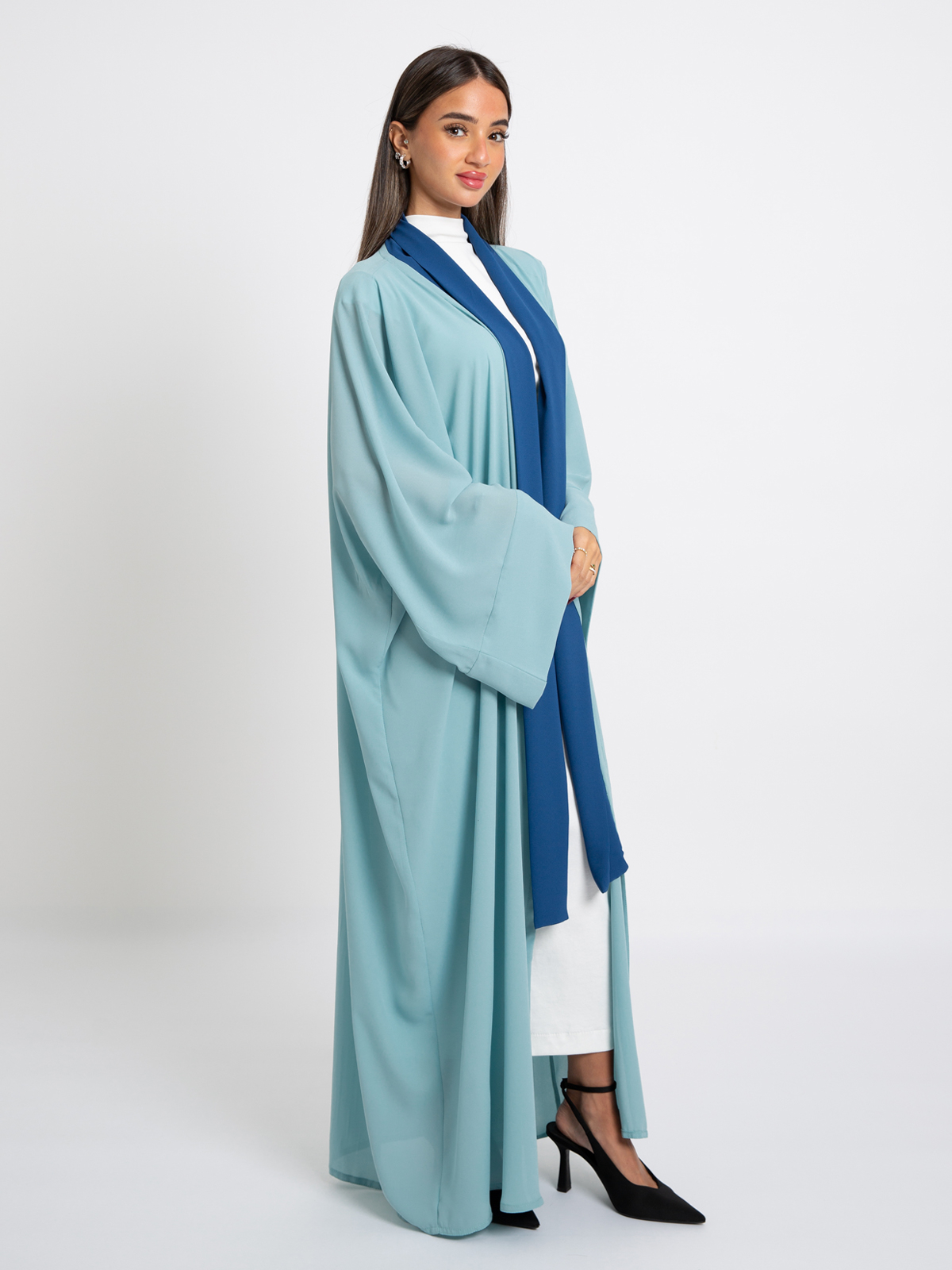 Aqua Blue on Blue Flowstyle Abaya