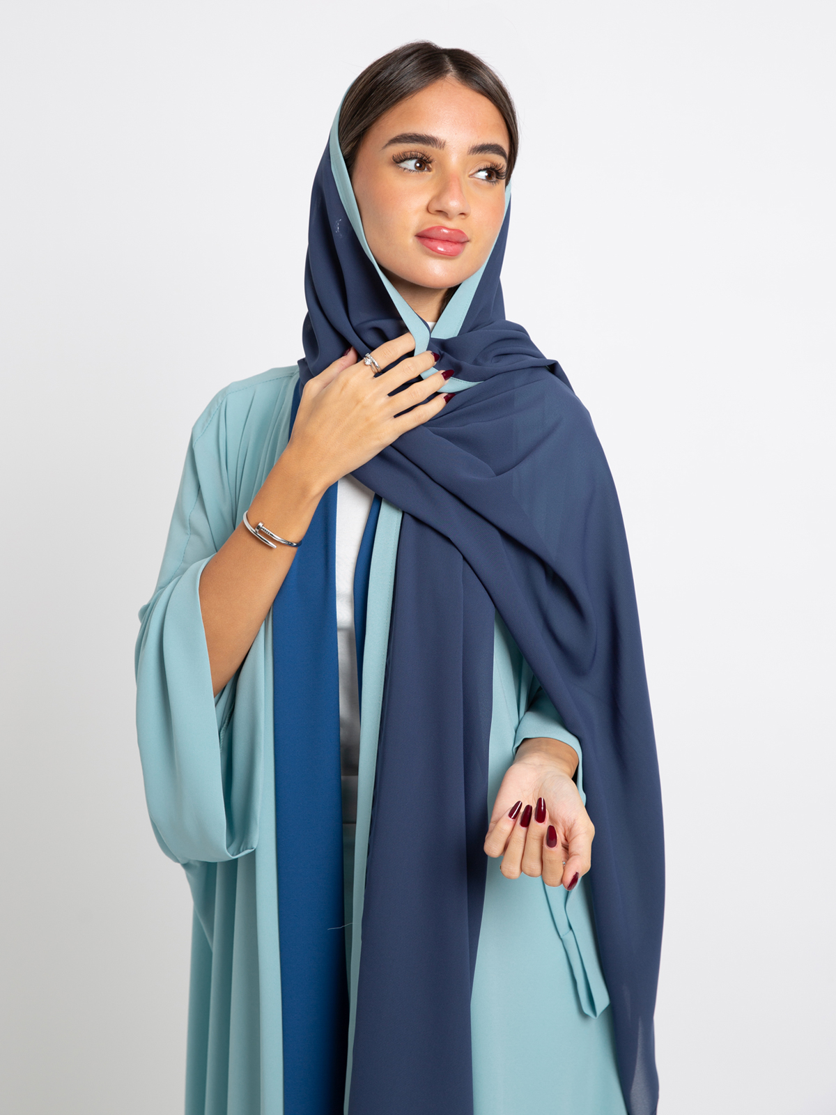 Aqua Blue on Blue Flowstyle Abaya