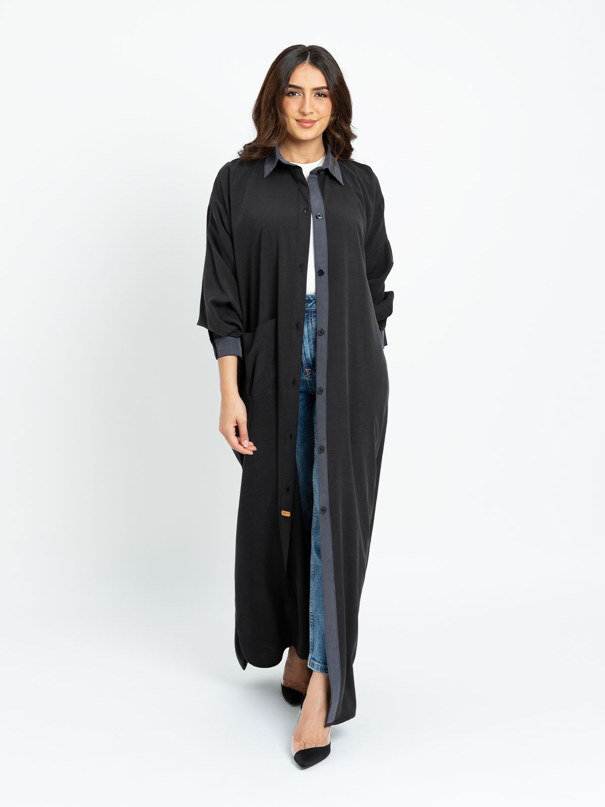 Charcoal Black - Wide-Shirt Abaya