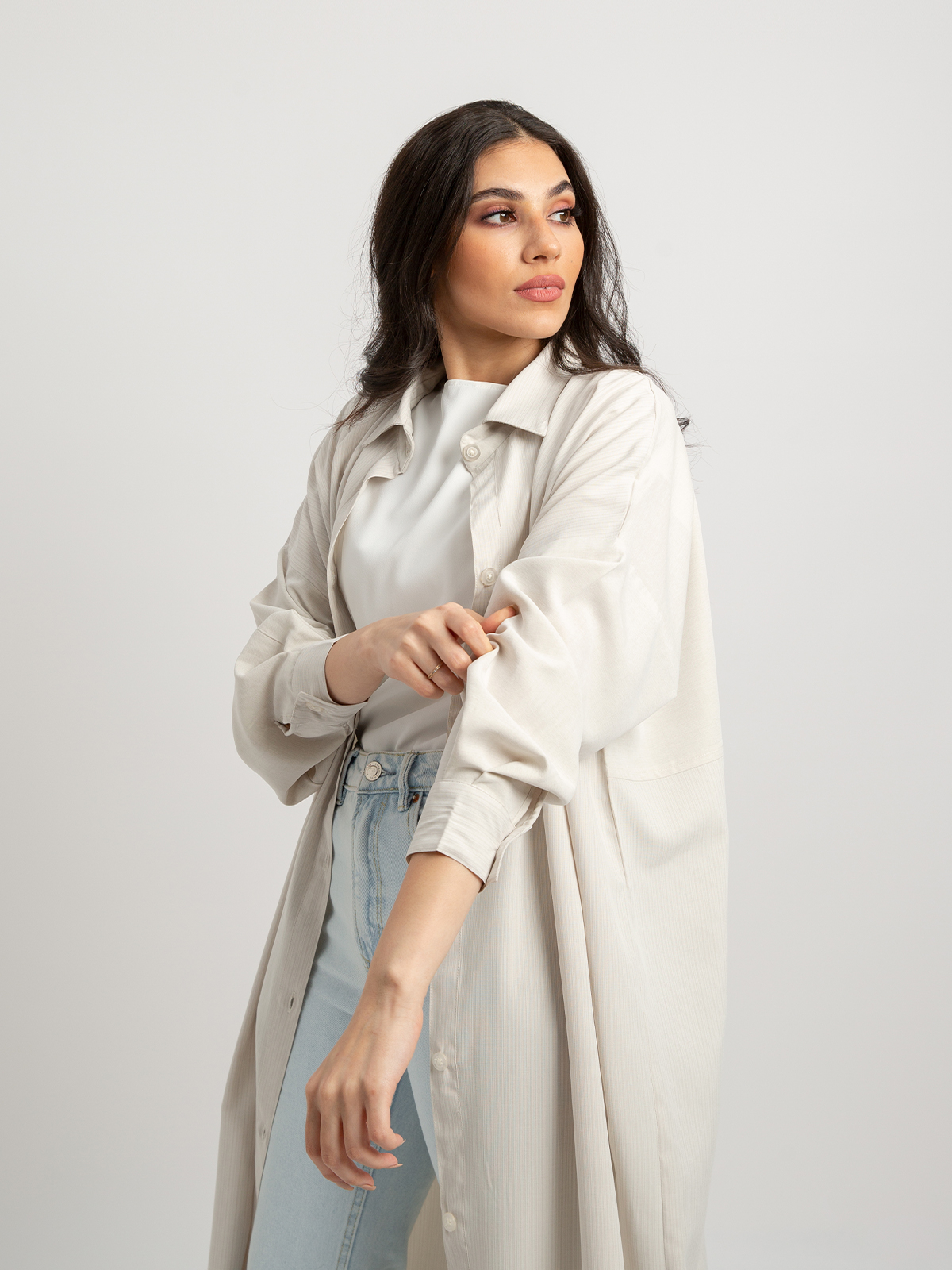 Beige - Wide-Shirt Abaya
